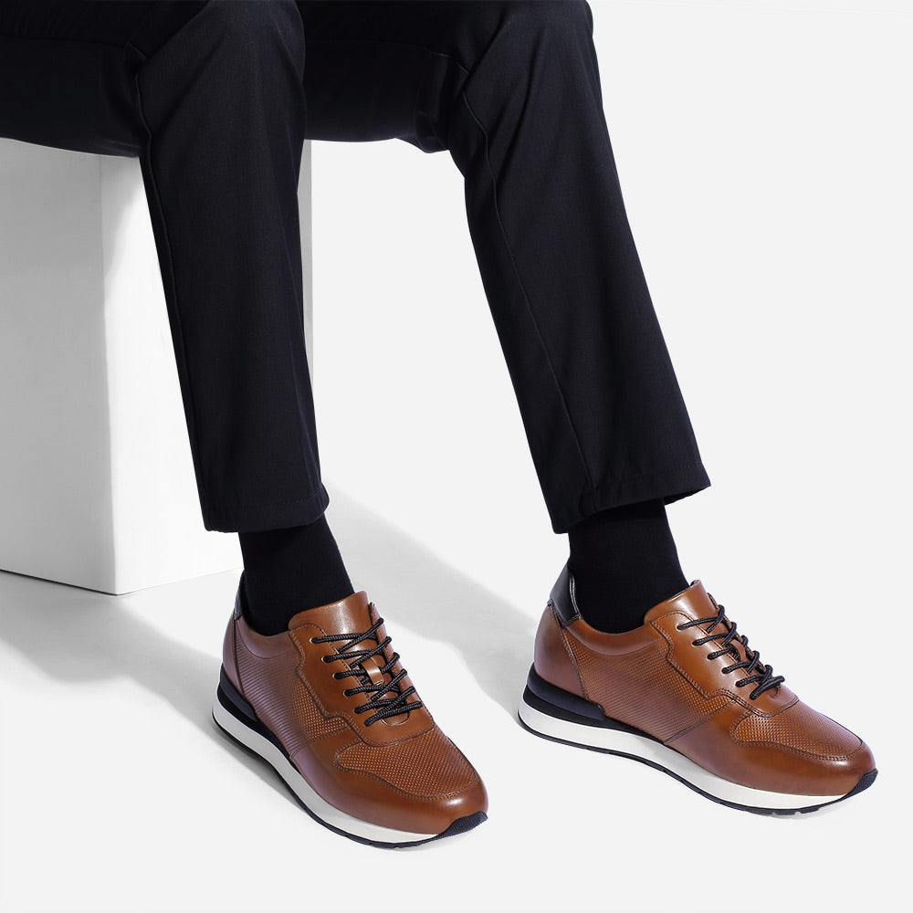 8 CM/3.15 Inches CMR CHAMARIPA Men's Luxury Brown Cowhide Leather Elevator Shoes