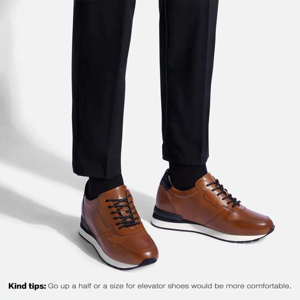 8 CM/3.15 Inches CMR CHAMARIPA Men's Luxury Brown Cowhide Leather Elevator Shoes