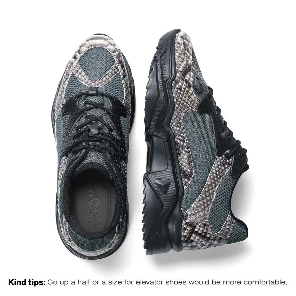 8 CM/3.15 Inches CMR CHAMARIPA Blue Python Leather & Mesh Sneakers