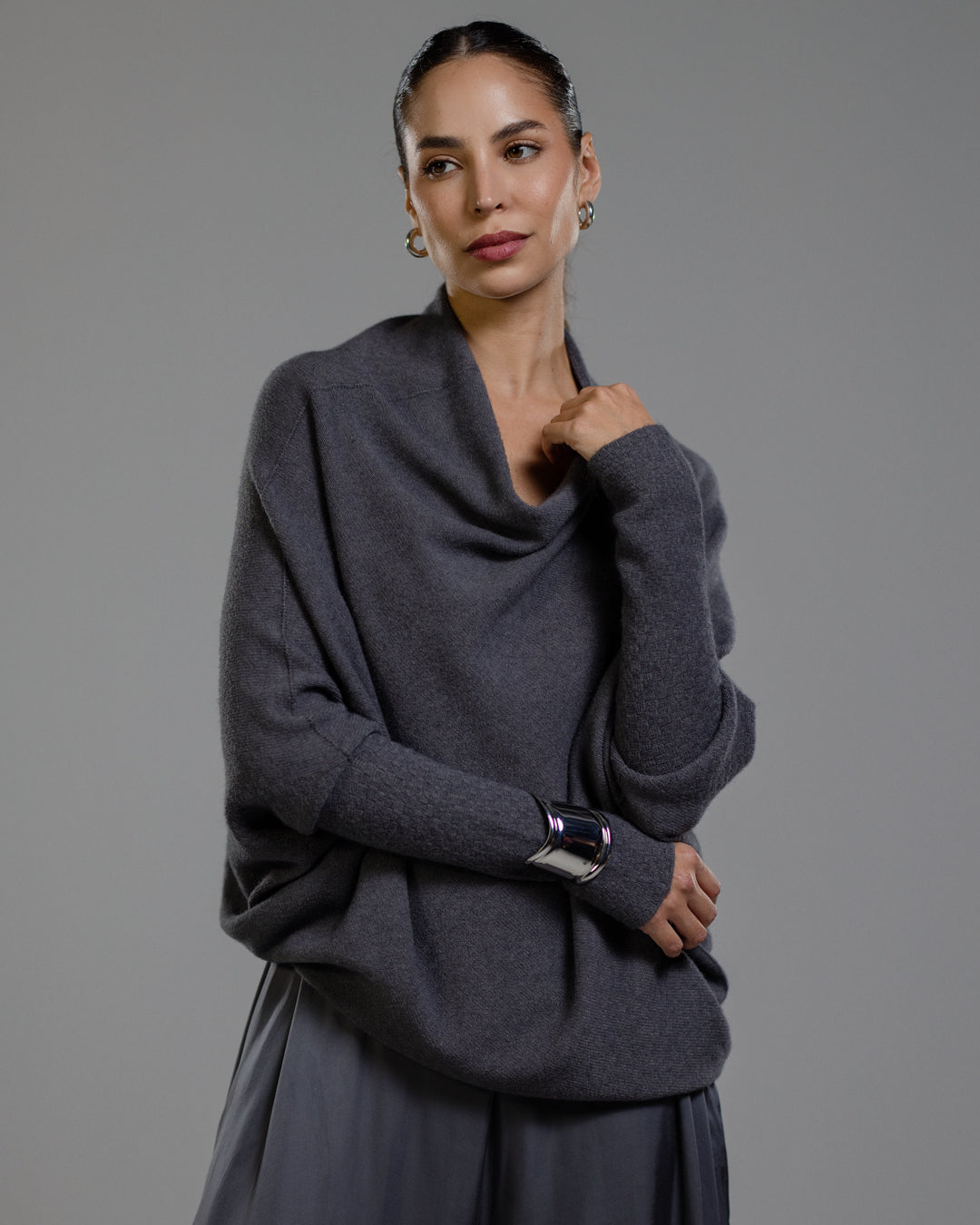 Asymmetric Draped | Charcoal | Seamless Knit