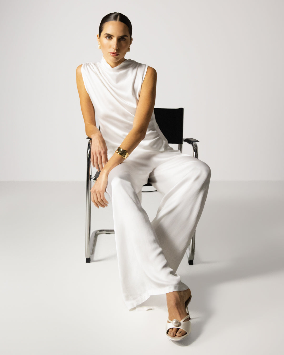 Cole Satin Trousers | White