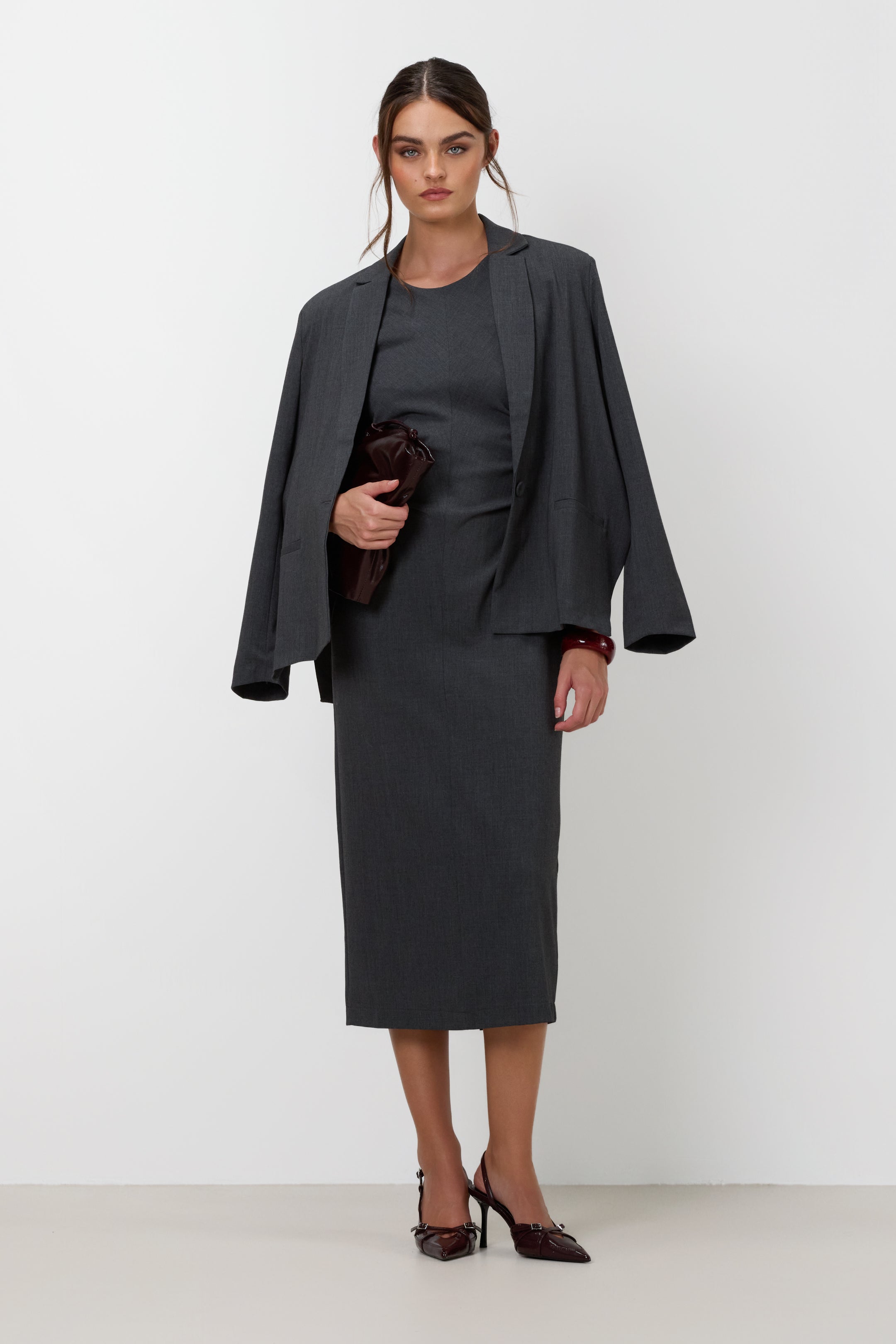 Neve Ruched Dress | Dark Grey Melange