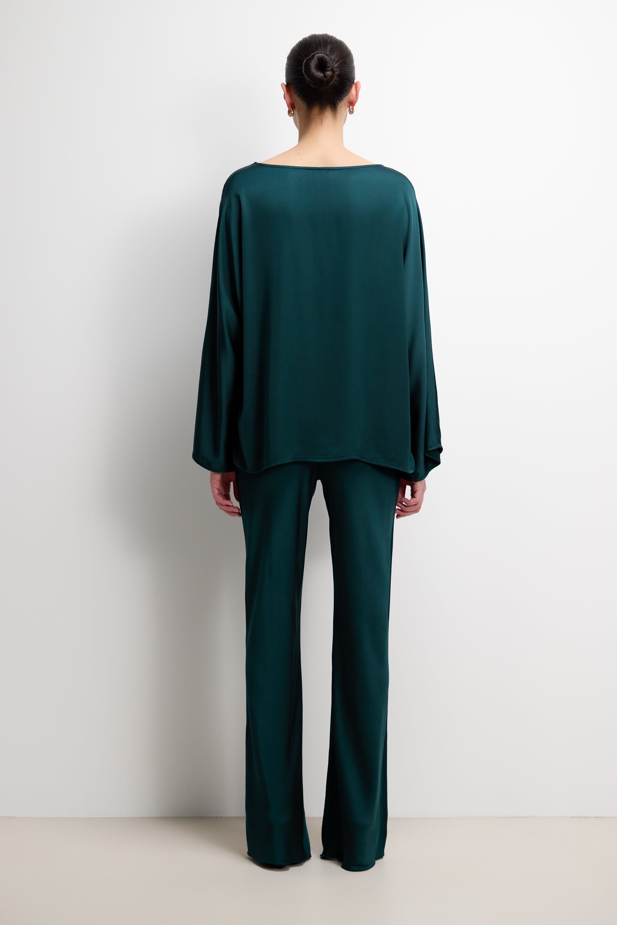 Arlet Wide Sleeve Boatneck Satin Top | Teal