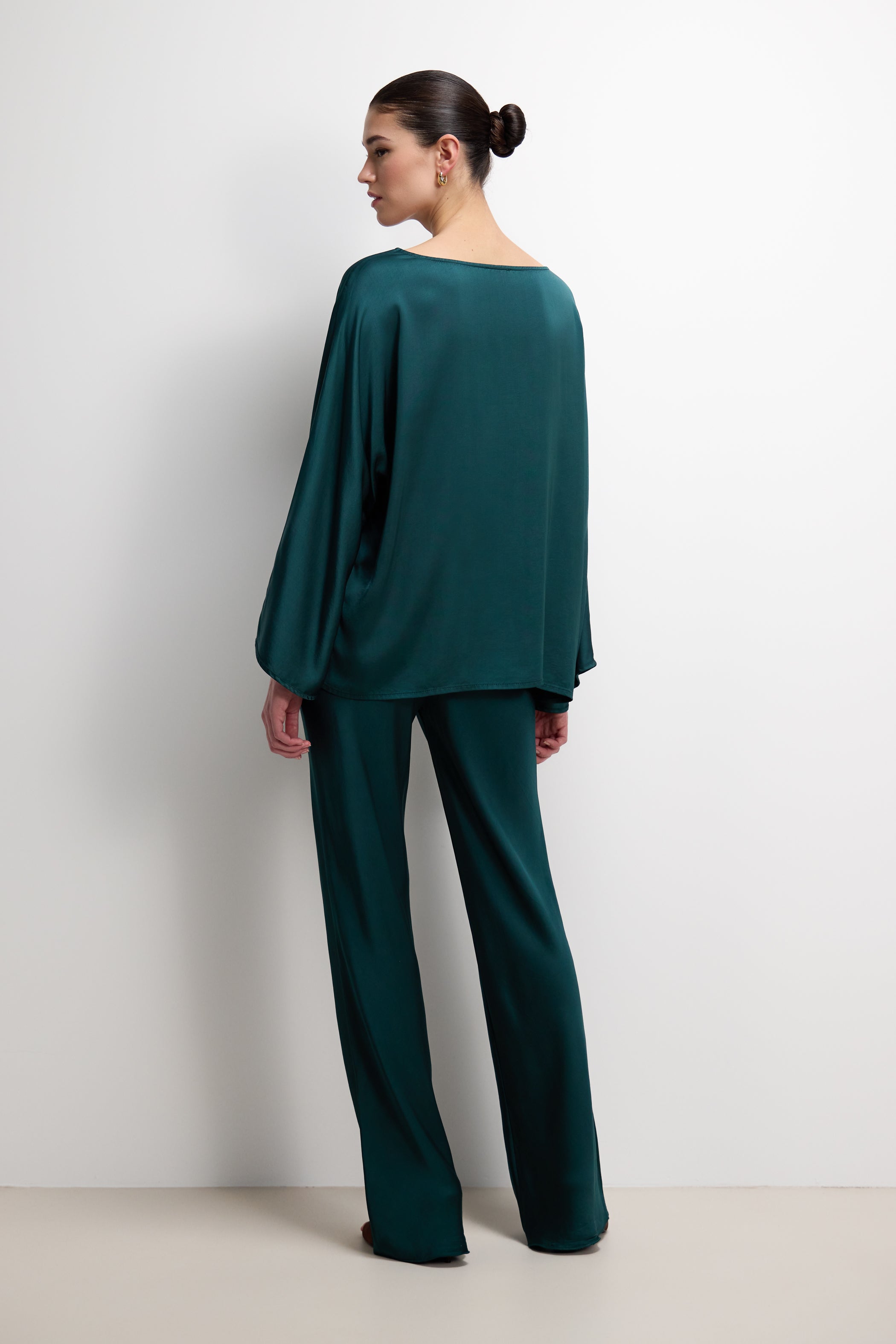 Arlet Wide Sleeve Boatneck Satin Top | Teal