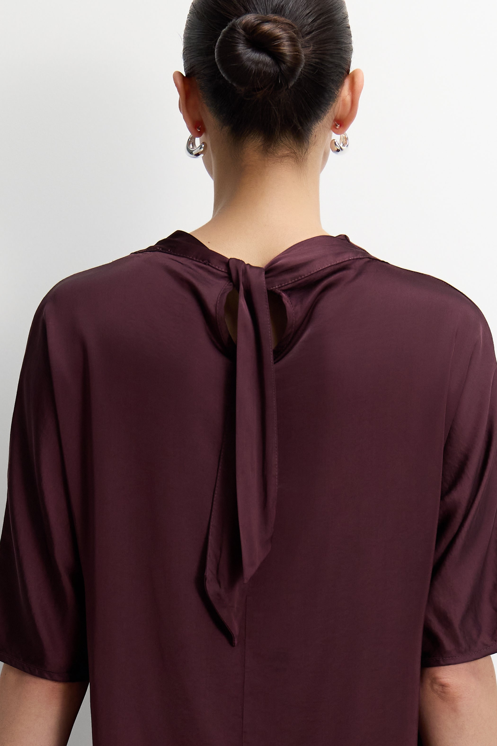 Genevieve Back Tie Satin Top | Amethyst Plum