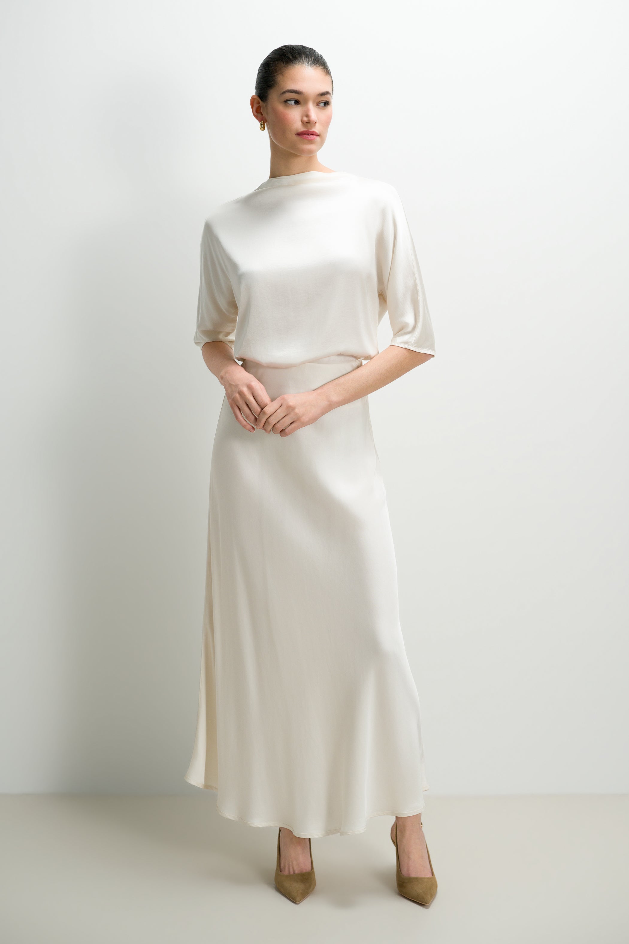 Camilla Bias Satin Skirt | Ivory