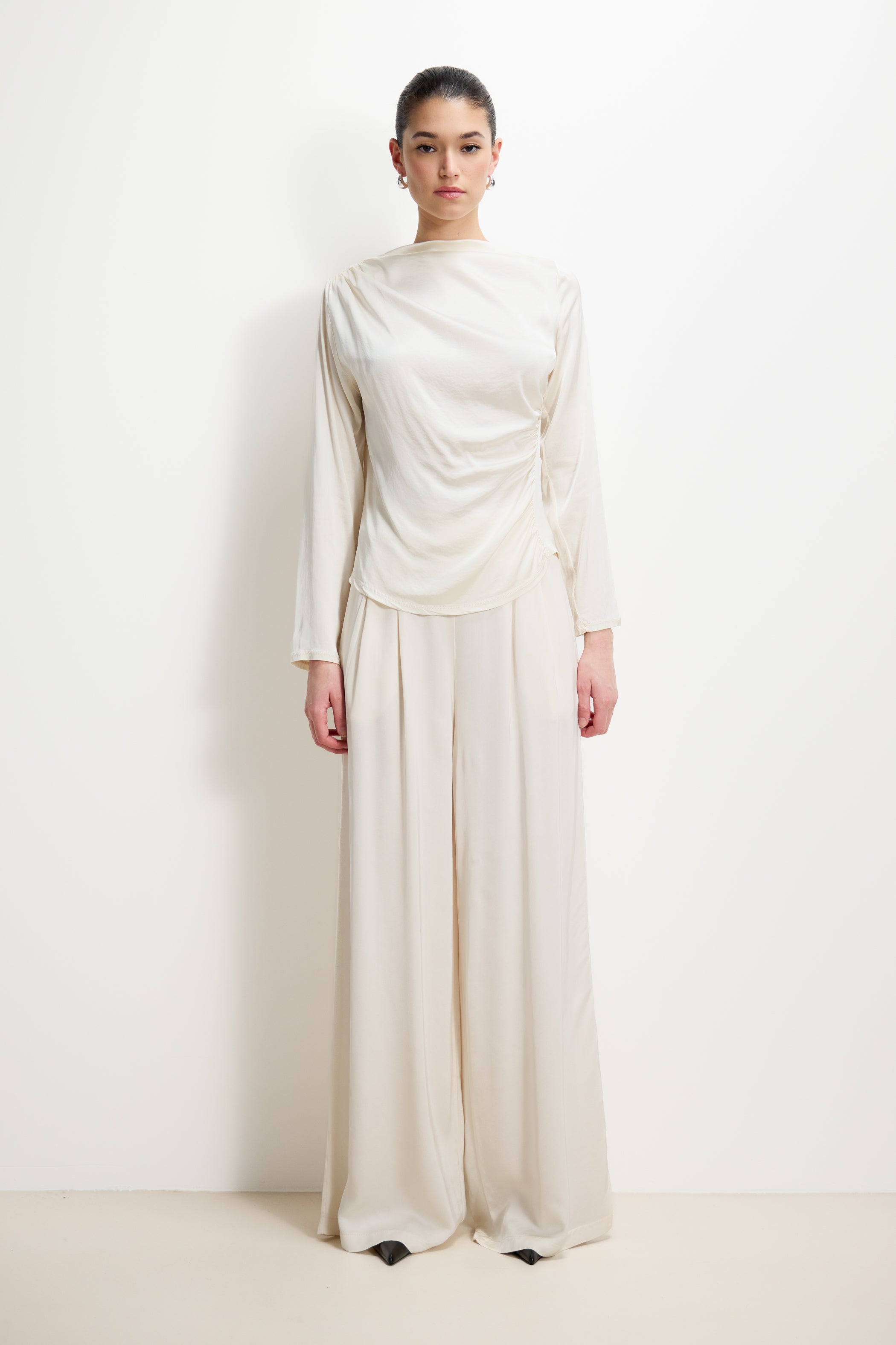 Claudia Elastic Waist Satin Trousers | Ivory