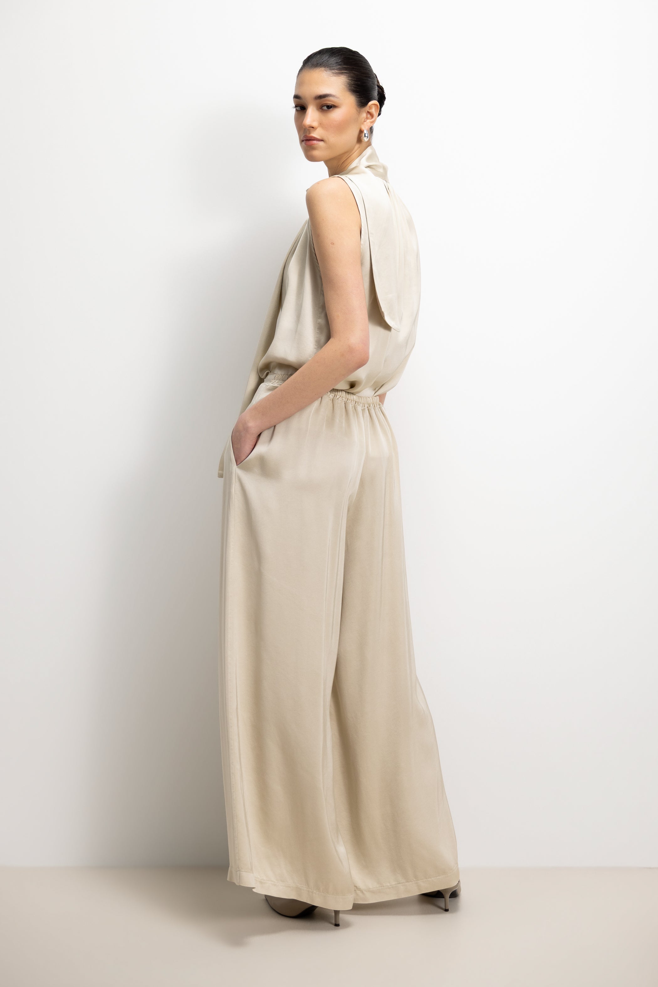 Lyanne Bow Neck Tie Satin Blouse | Honey