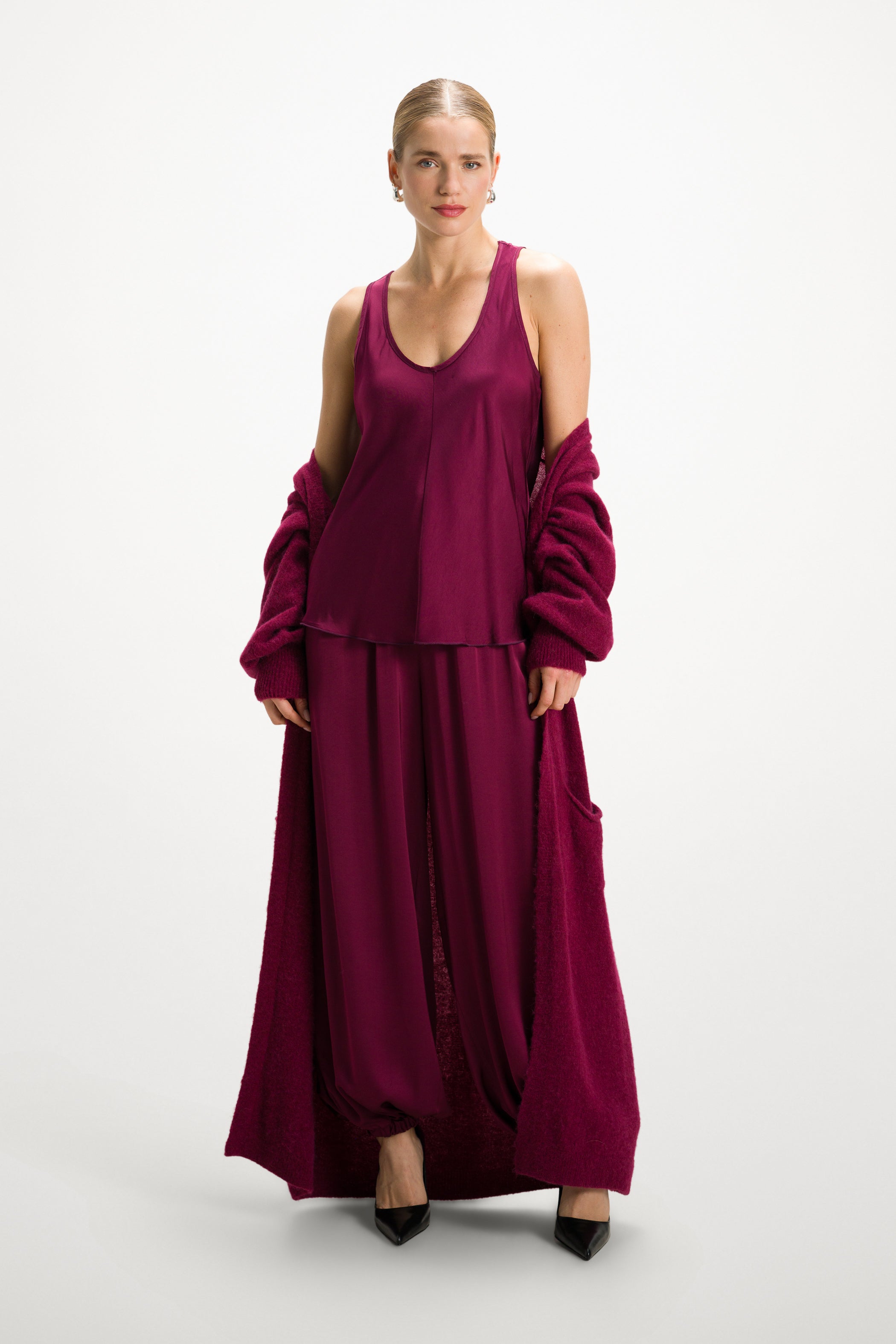 Demi Satin Vest Top | Burgundy