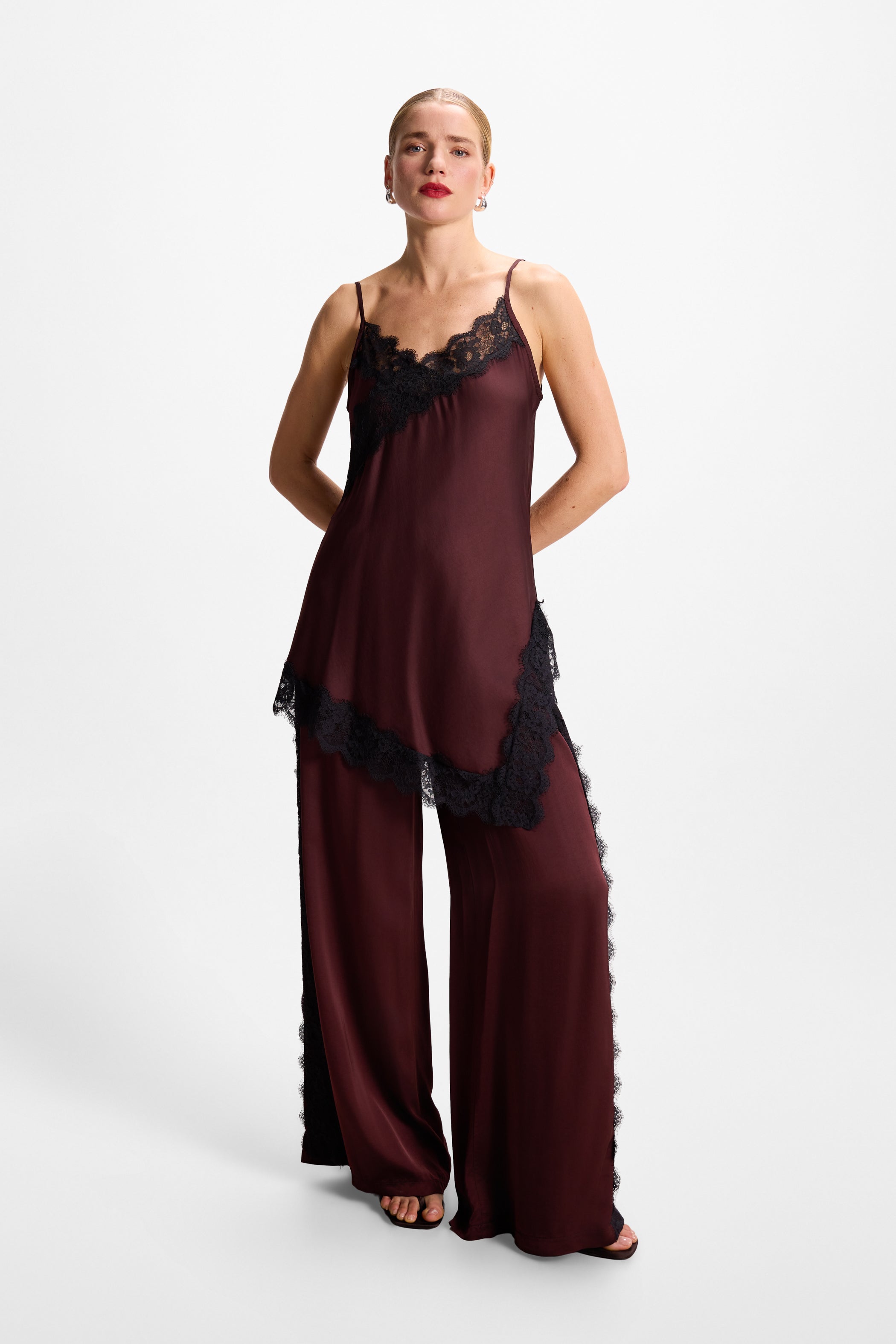 Sofia Lace Satin Trousers | Amethyst Plum