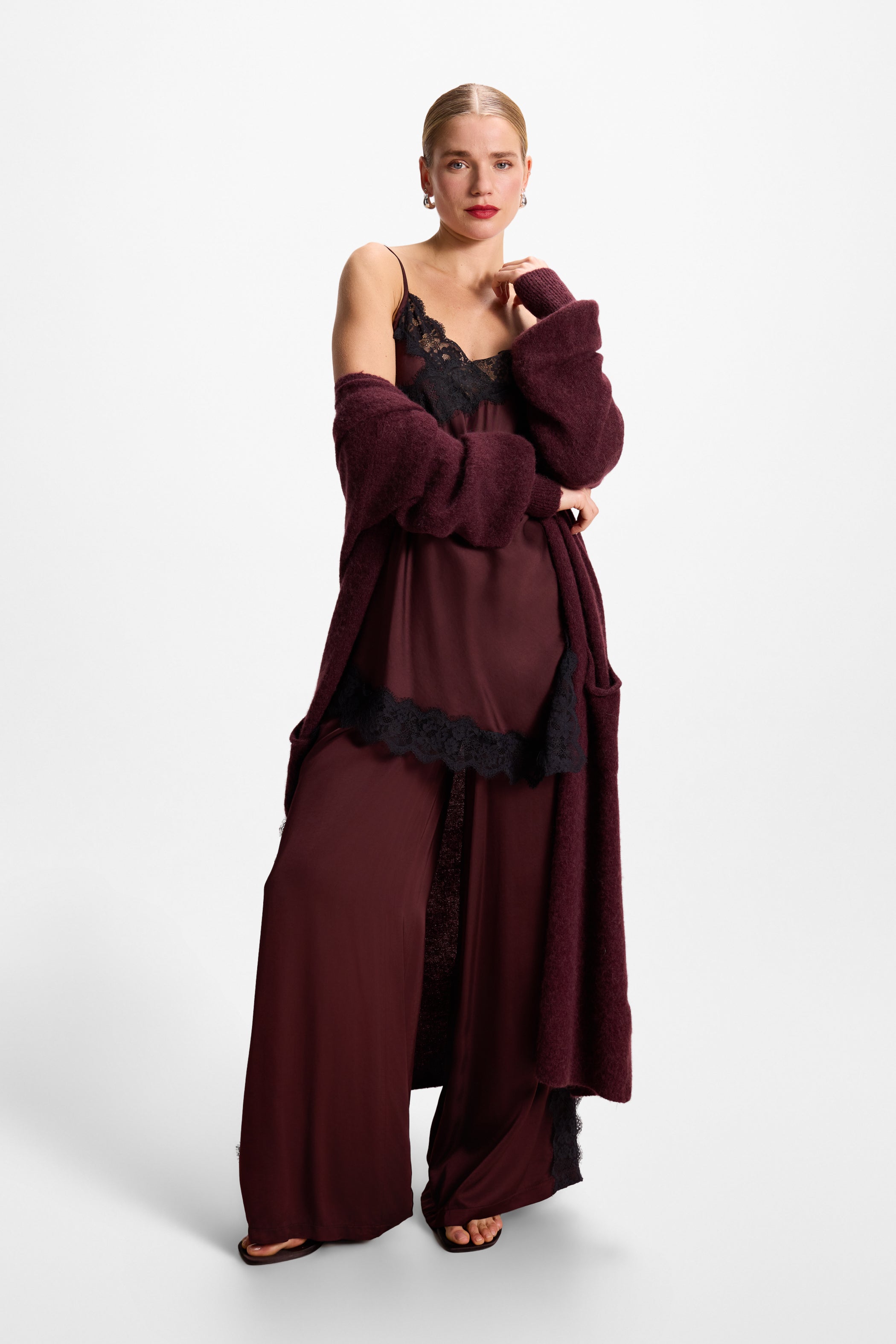 Sofia Lace Satin Trousers | Amethyst Plum