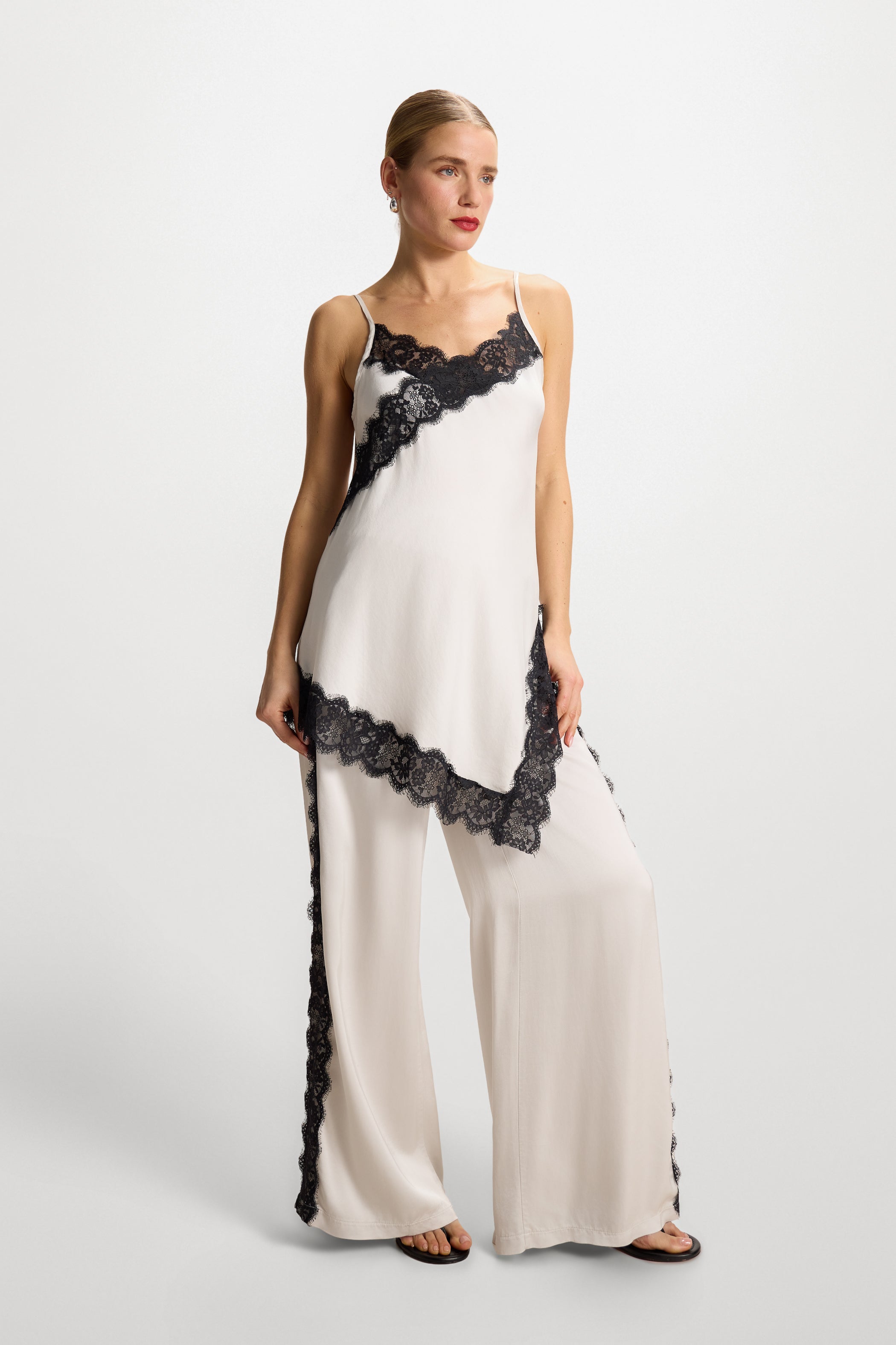 Sofia Lace Satin Trousers | Ivory
