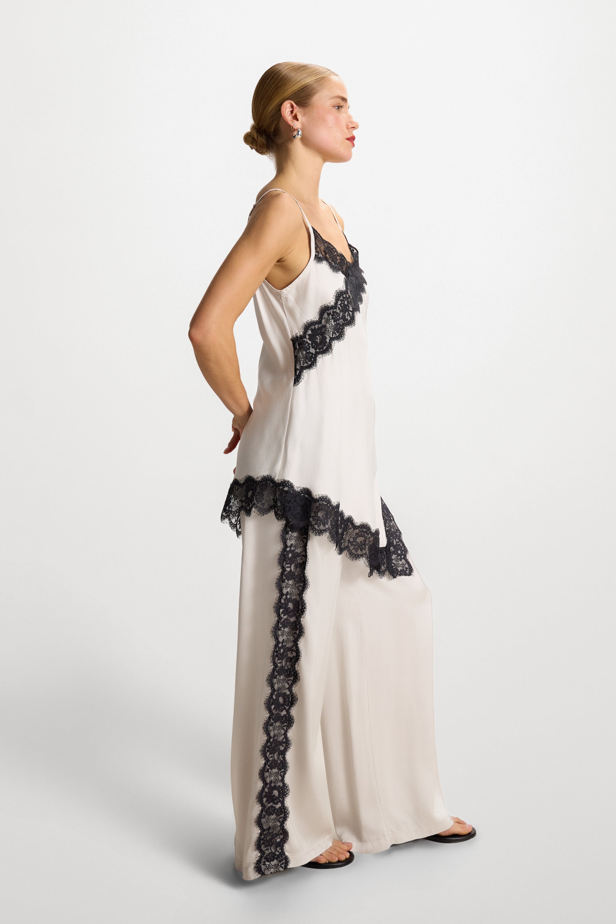 Sofia Lace Satin Trousers | Ivory