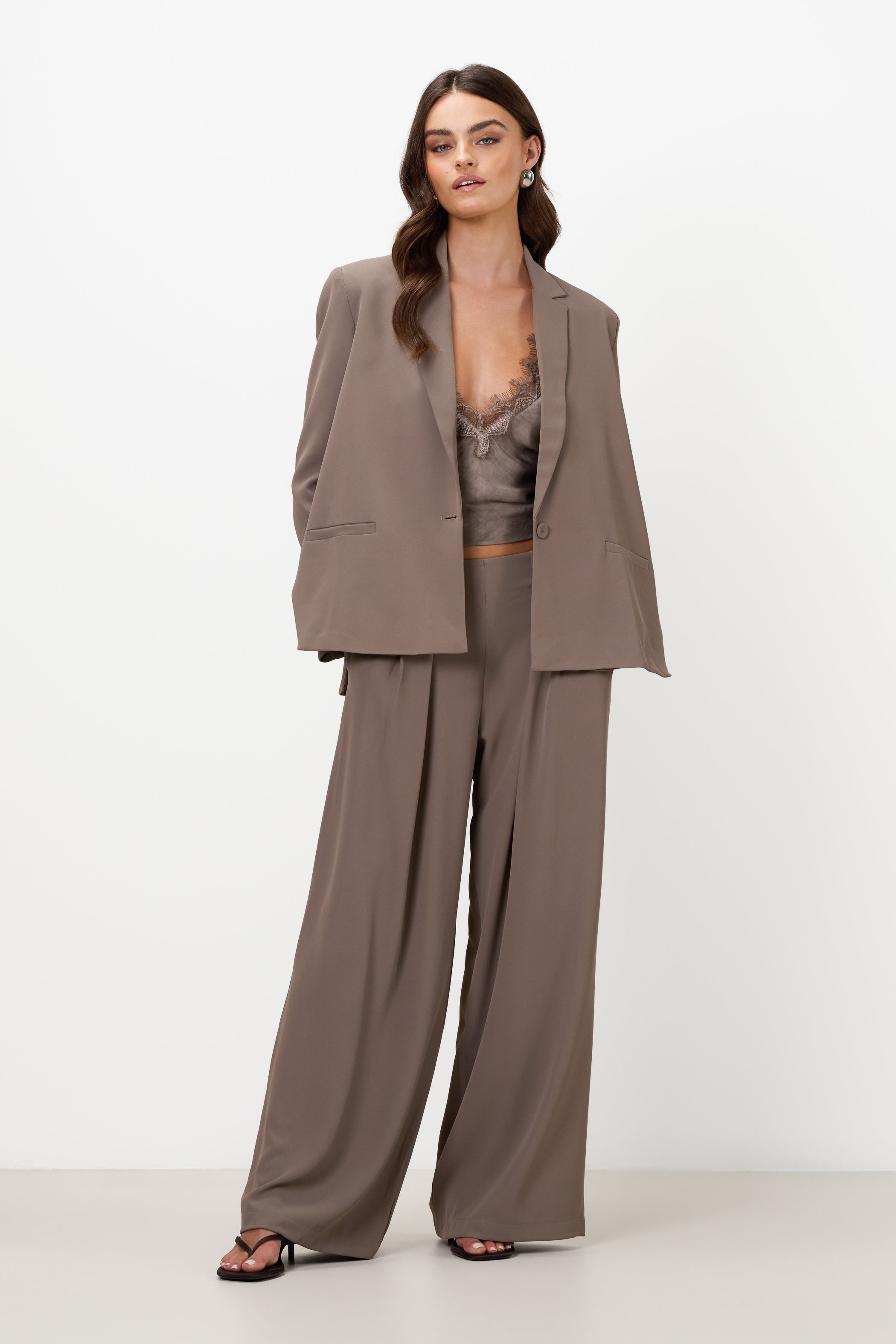 Lana Pleated Elastic Waist Trousers | Taupe