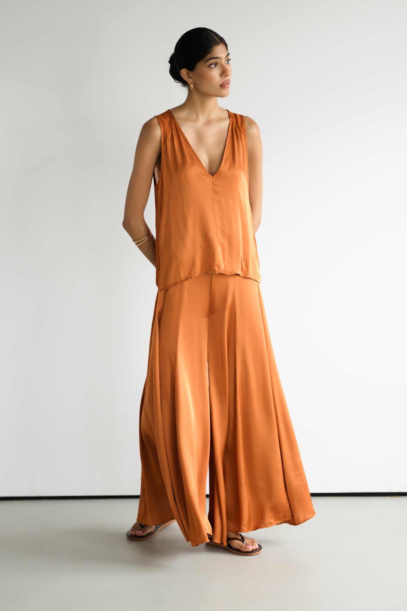 Gigi Satin Trousers | Sunset Orange