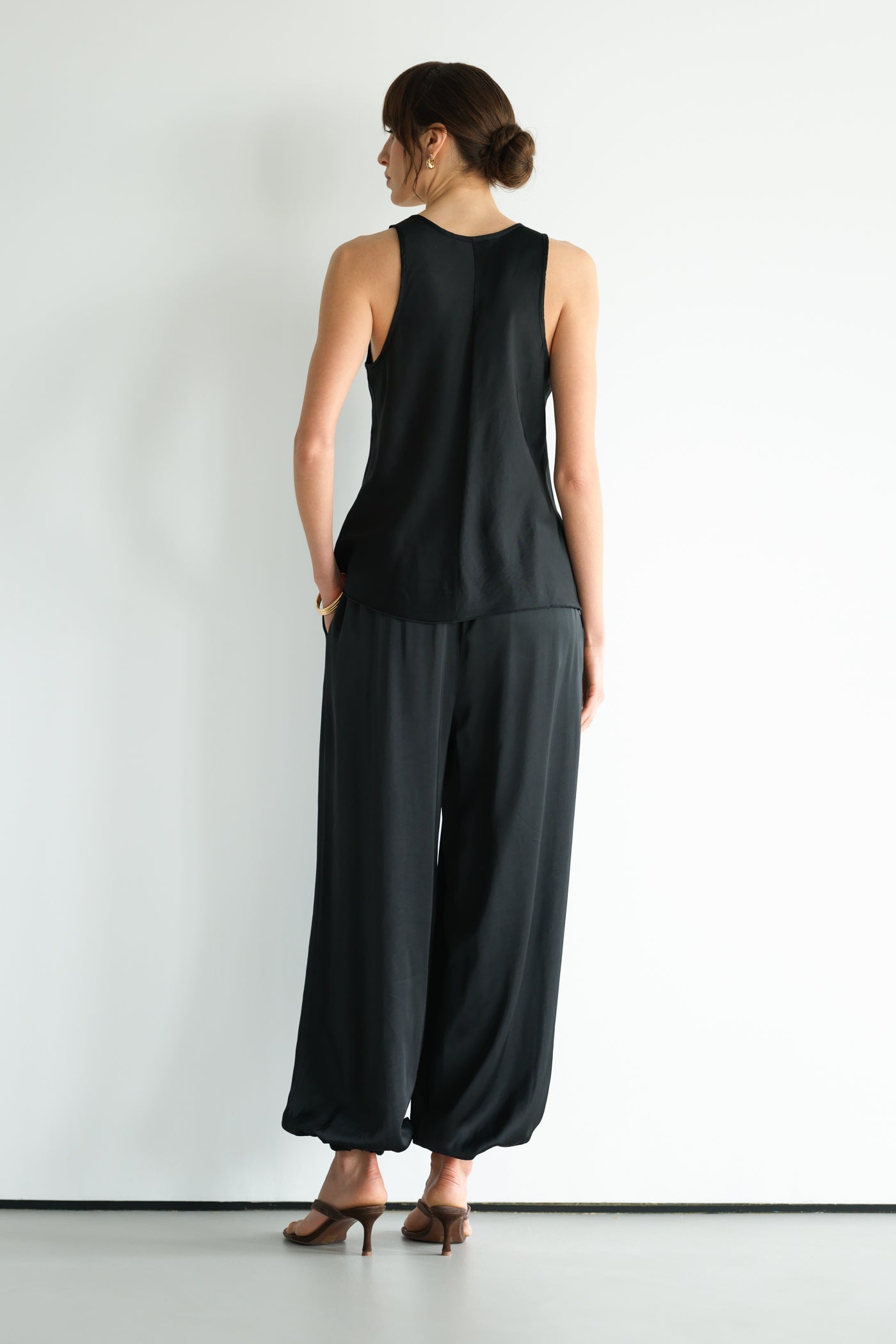 Demi Satin Vest Top | Black