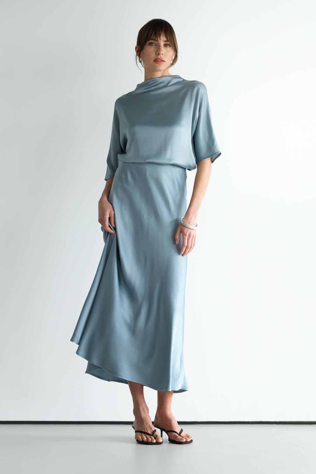 Camilla Bias Satin Skirt | Dusty Blue