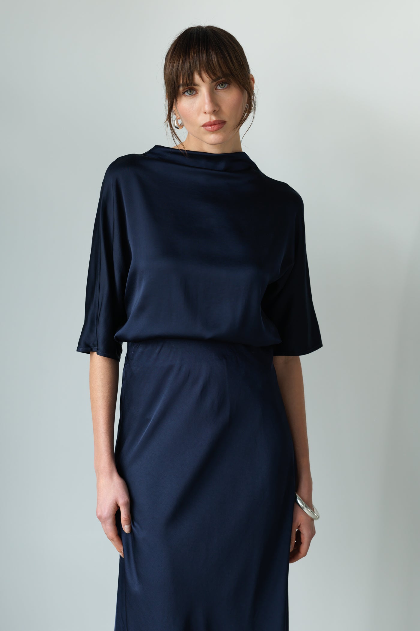 Camilla Bias Satin Skirt | Navy
