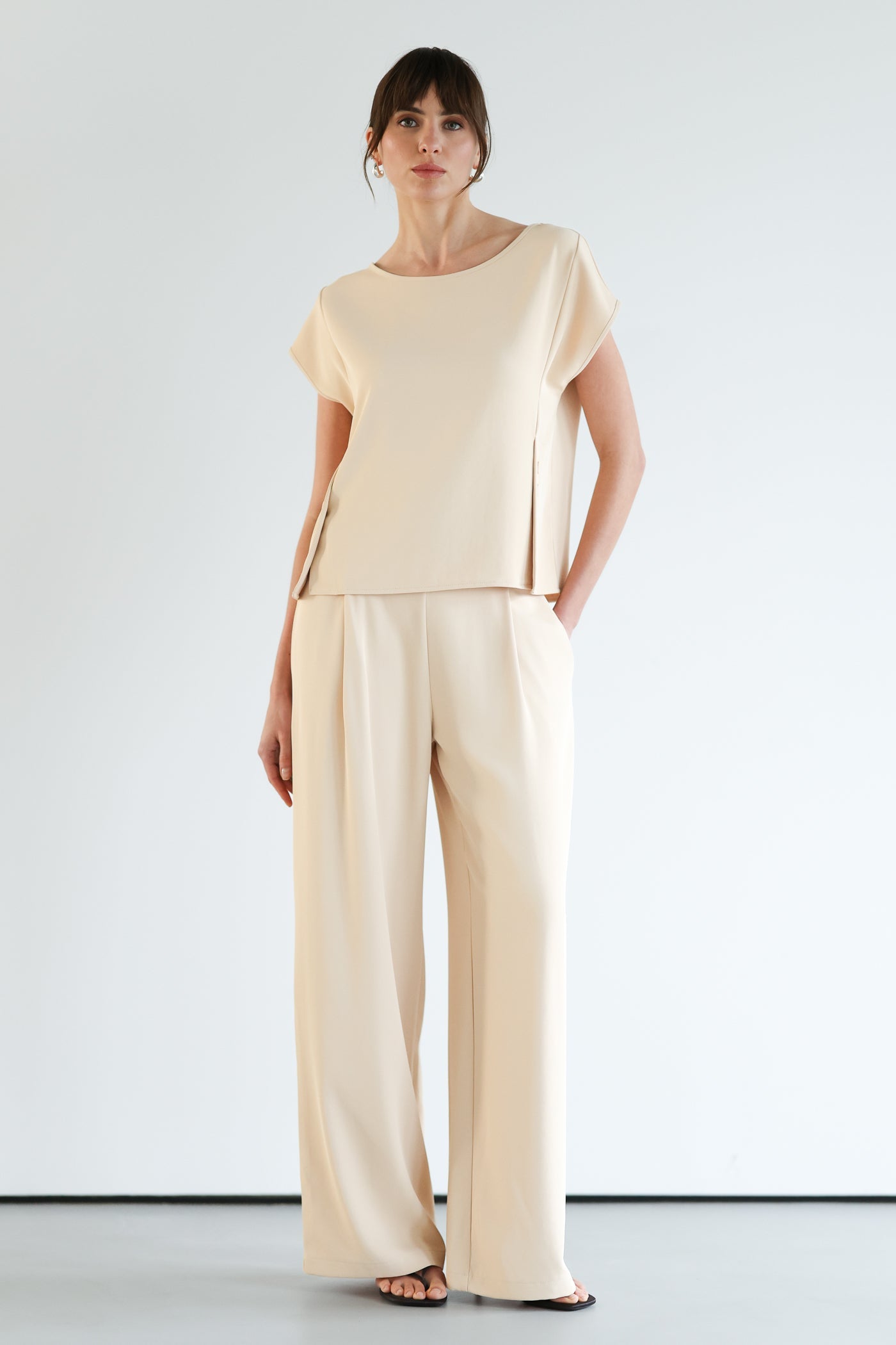 Blanchett Button Top | Almond Beige