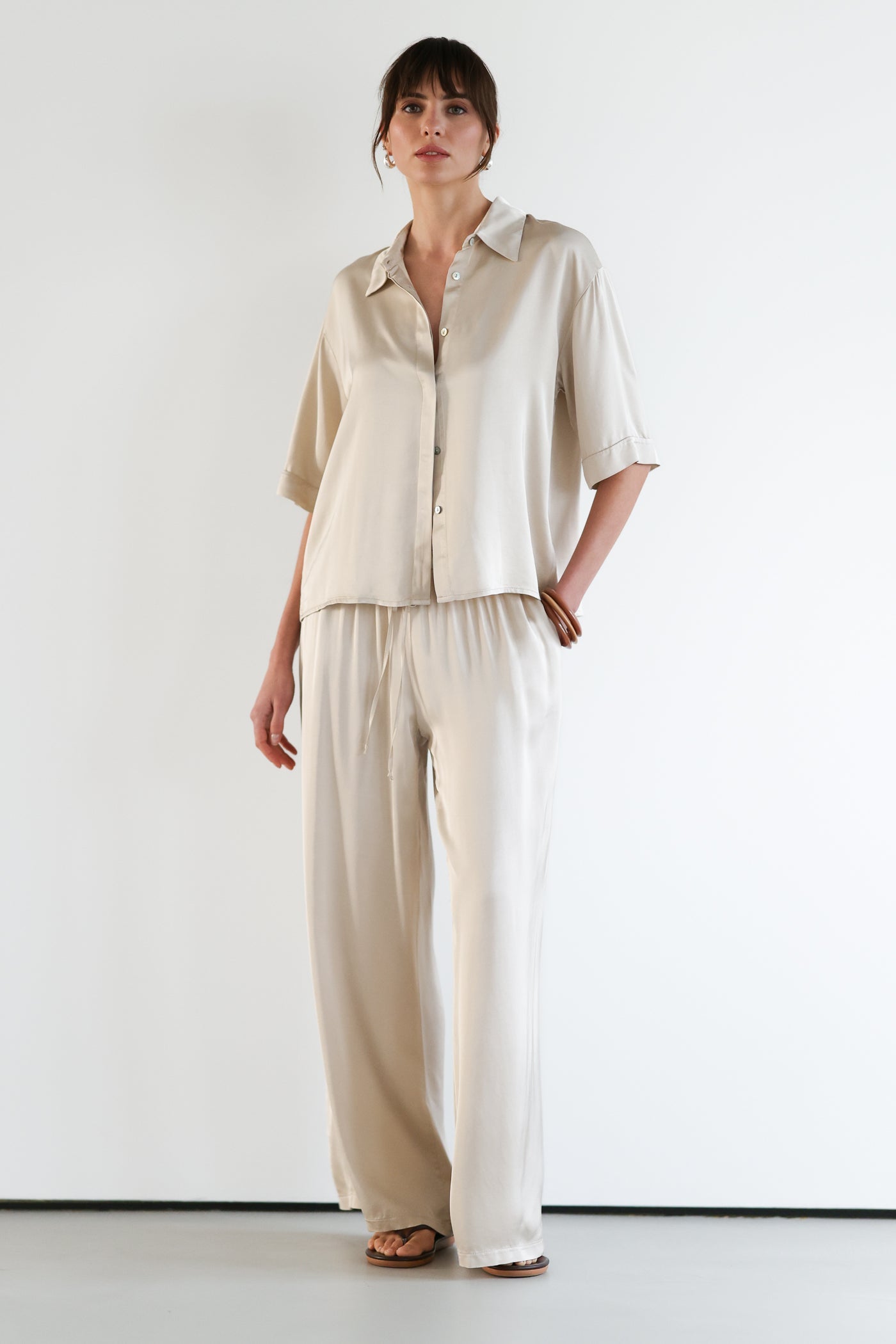 Rhea Satin Shirt | Light Beige