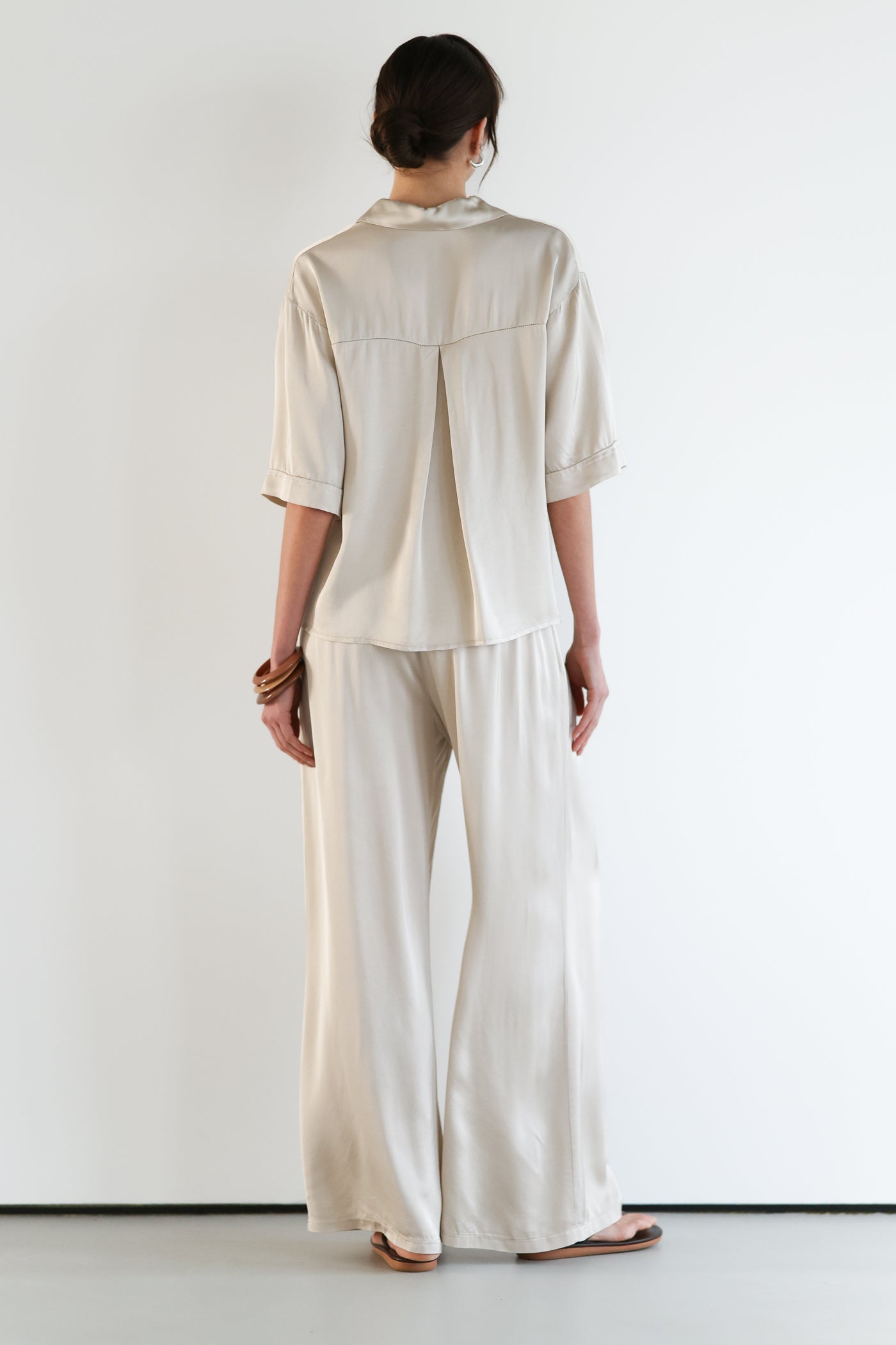 Rhea Satin Shirt | Light Beige