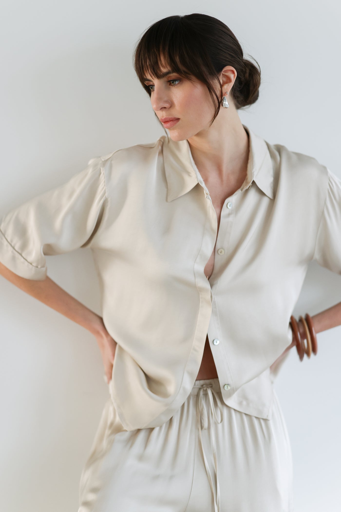 Rhea Satin Shirt | Light Beige