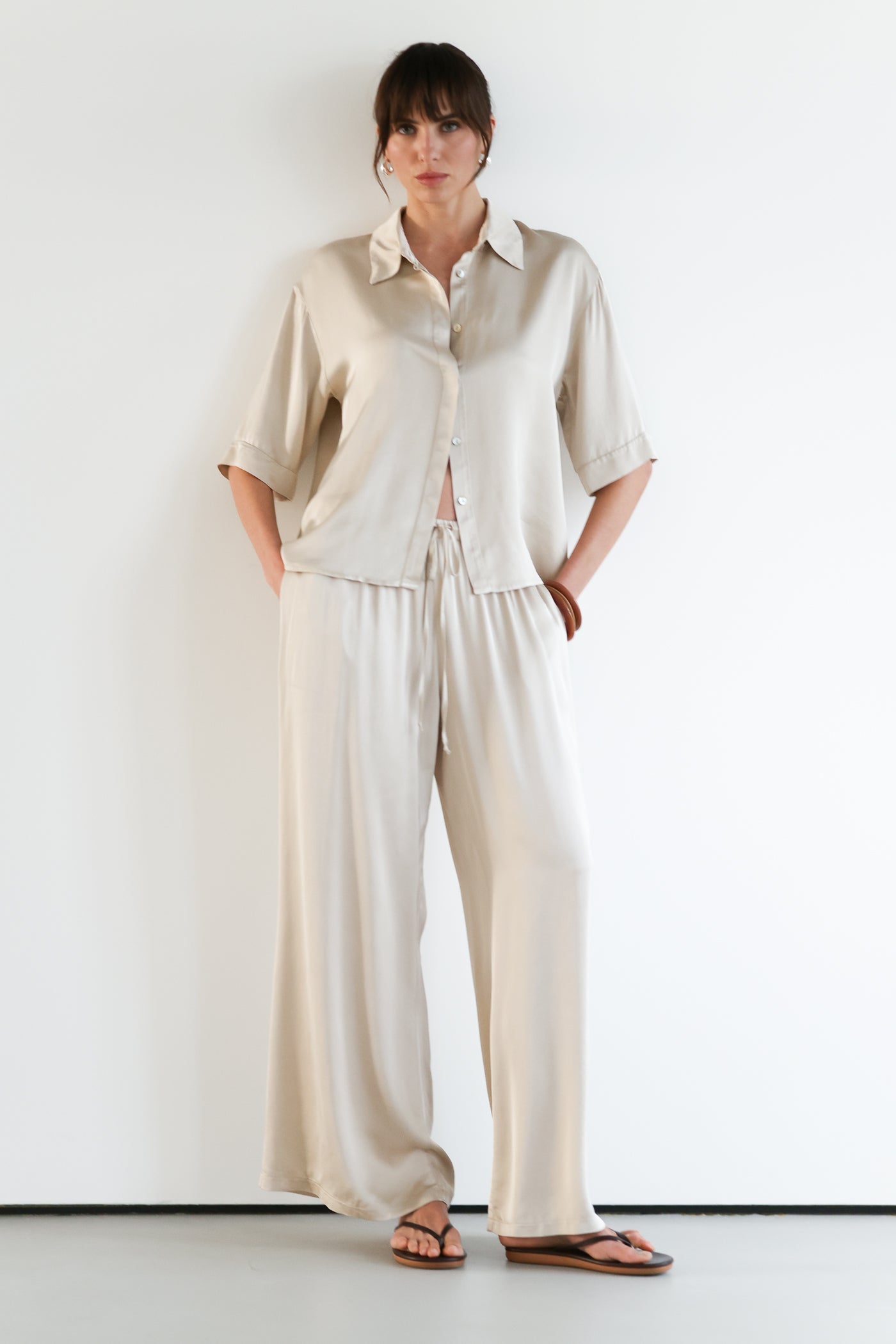 Rhea Satin Shirt | Light Beige