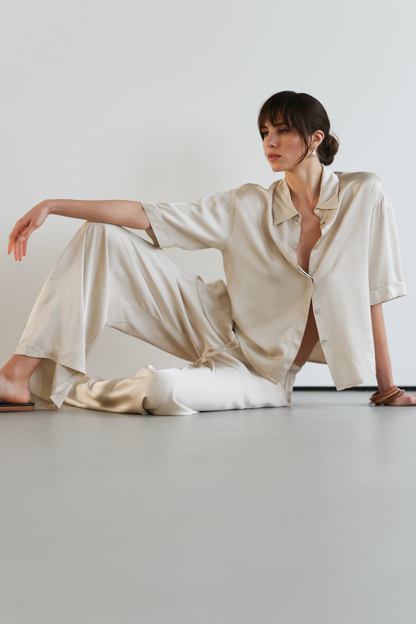 Rhea Satin Shirt | Light Beige