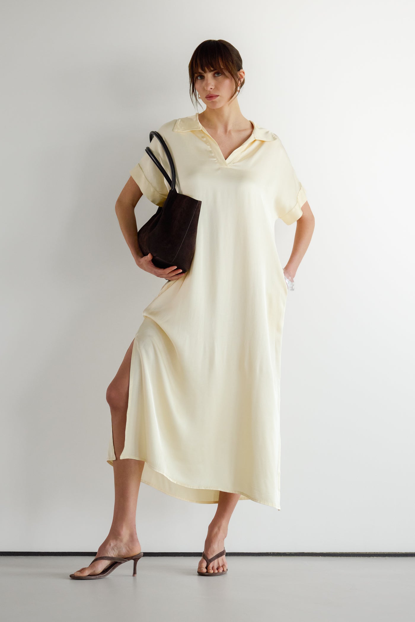 Cleo Satin Kaftan Dress | Buttercream