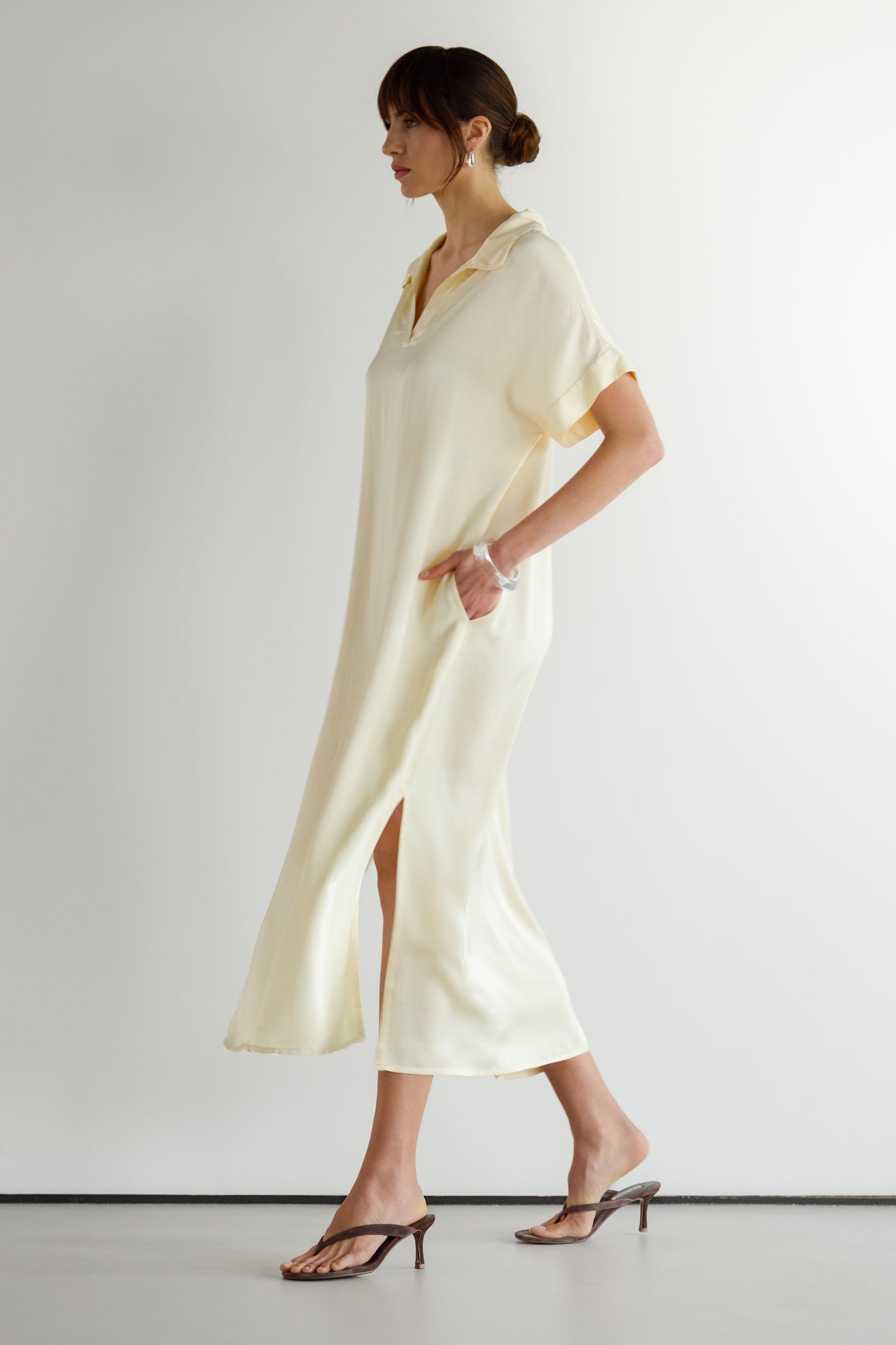 Cleo Satin Kaftan Dress | Buttercream