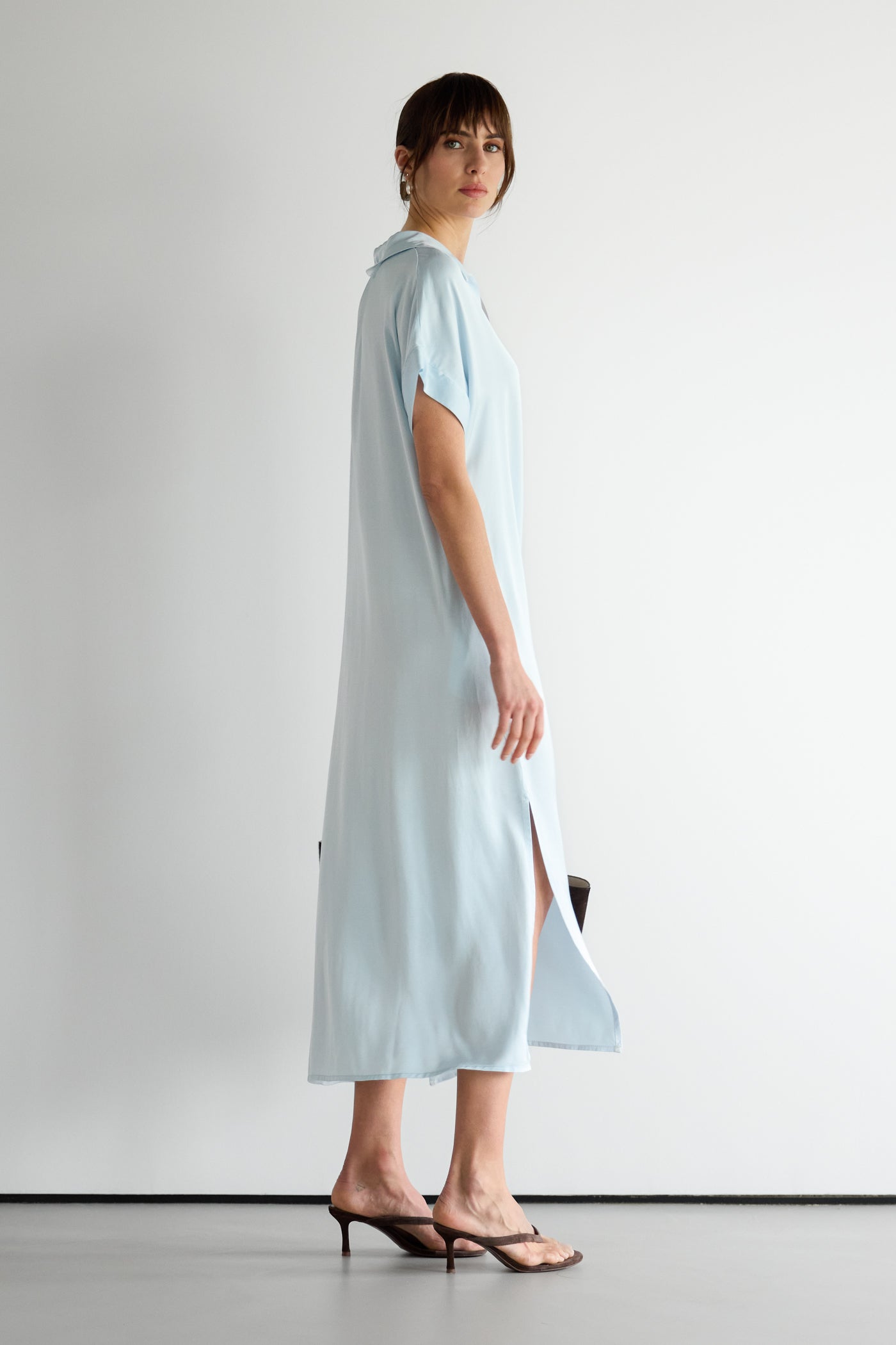 Cleo Satin Kaftan Dress | Glacier