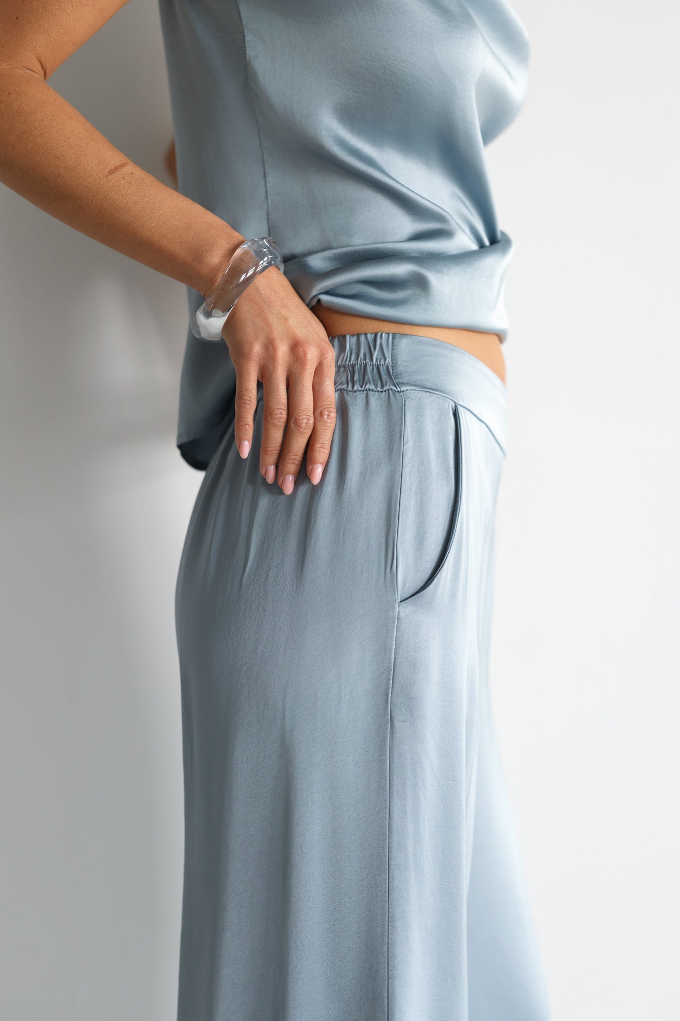 Cole Satin Trousers | Dusty Blue