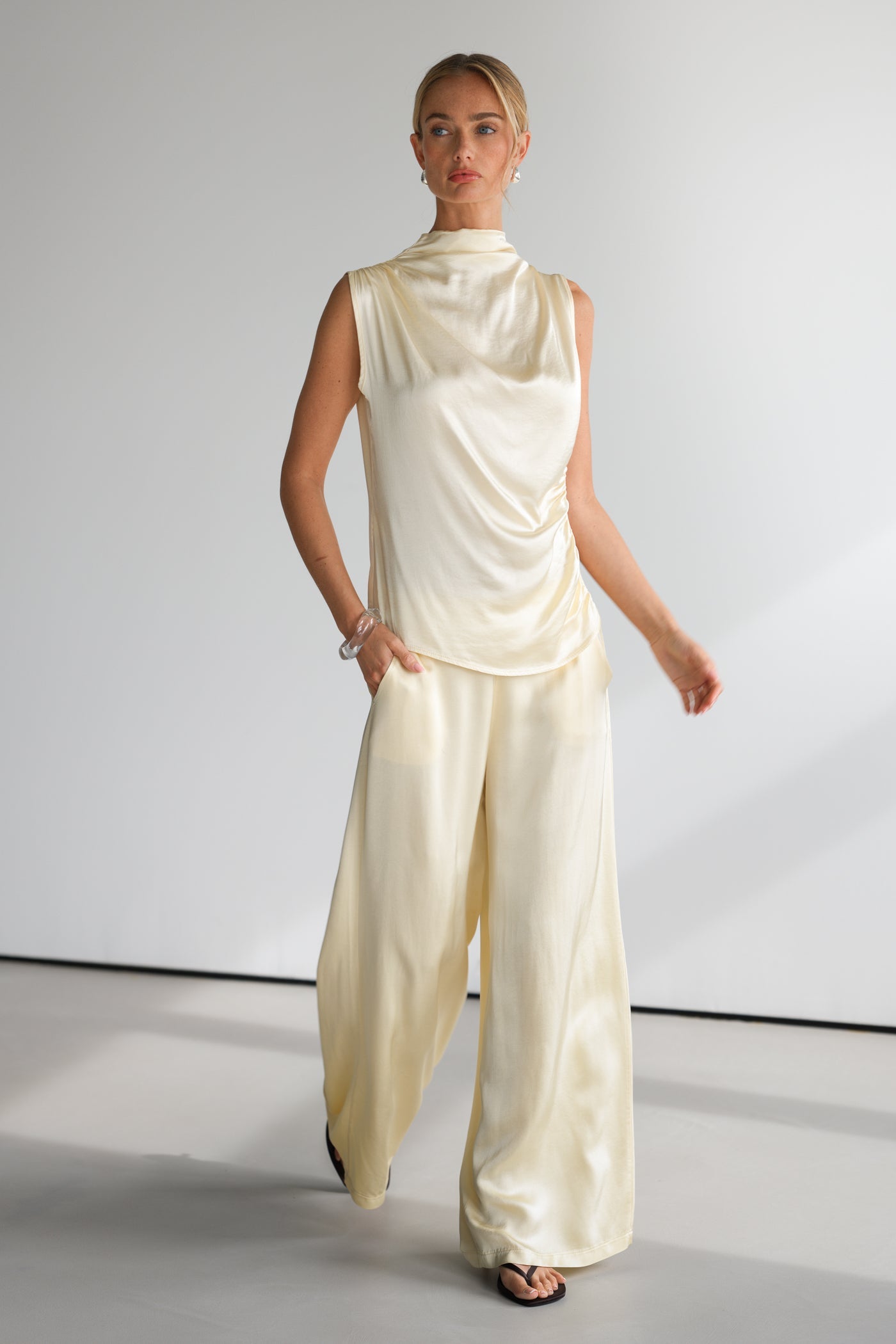 Cole Satin Trousers | Buttercream