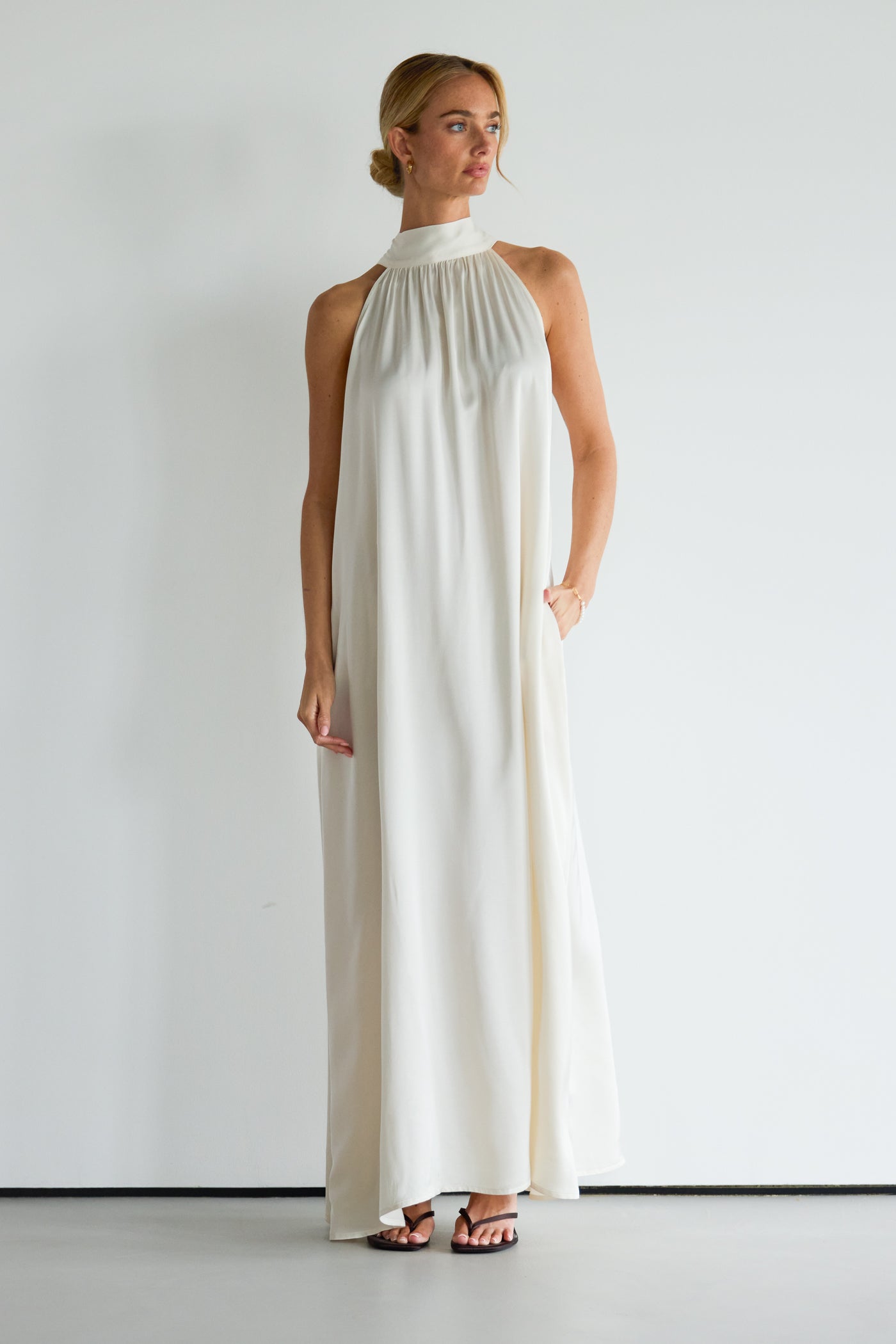 Ruby Halterneck Satin Dress | Ivory