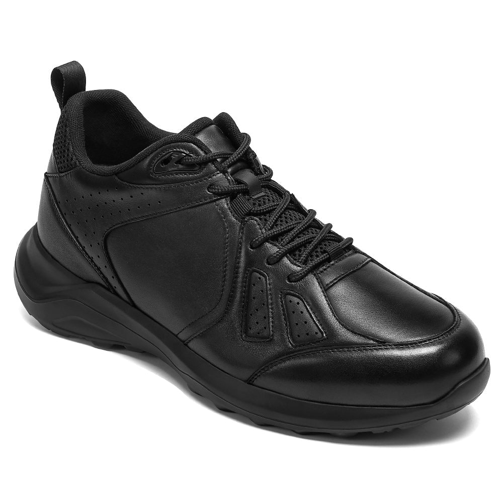 8cm/3.15in CMR Chamaripa Men's Wide Height Increasing Shoes | Black Leather Men's Elevator Sneakers