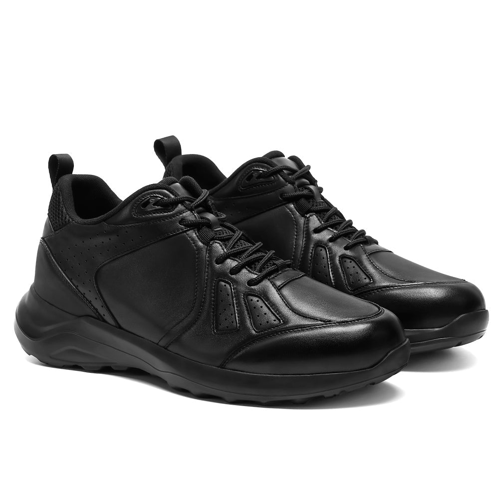 8cm/3.15in CMR Chamaripa Men's Wide Height Increasing Shoes | Black Leather Men's Elevator Sneakers