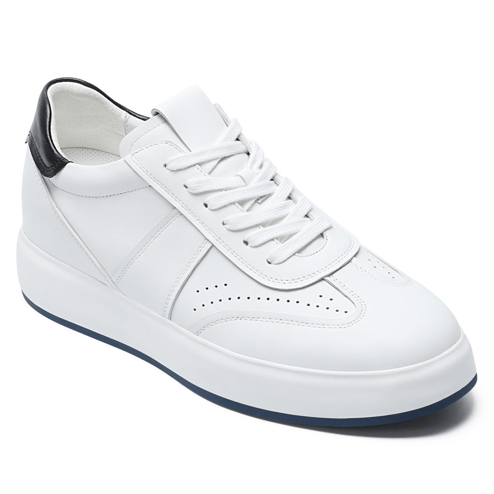 7CM / 2.76 Inches CMR CHAMARIPA Wide Fit Elevator Sneakers | White Leather Wide Width Shoes that add Height