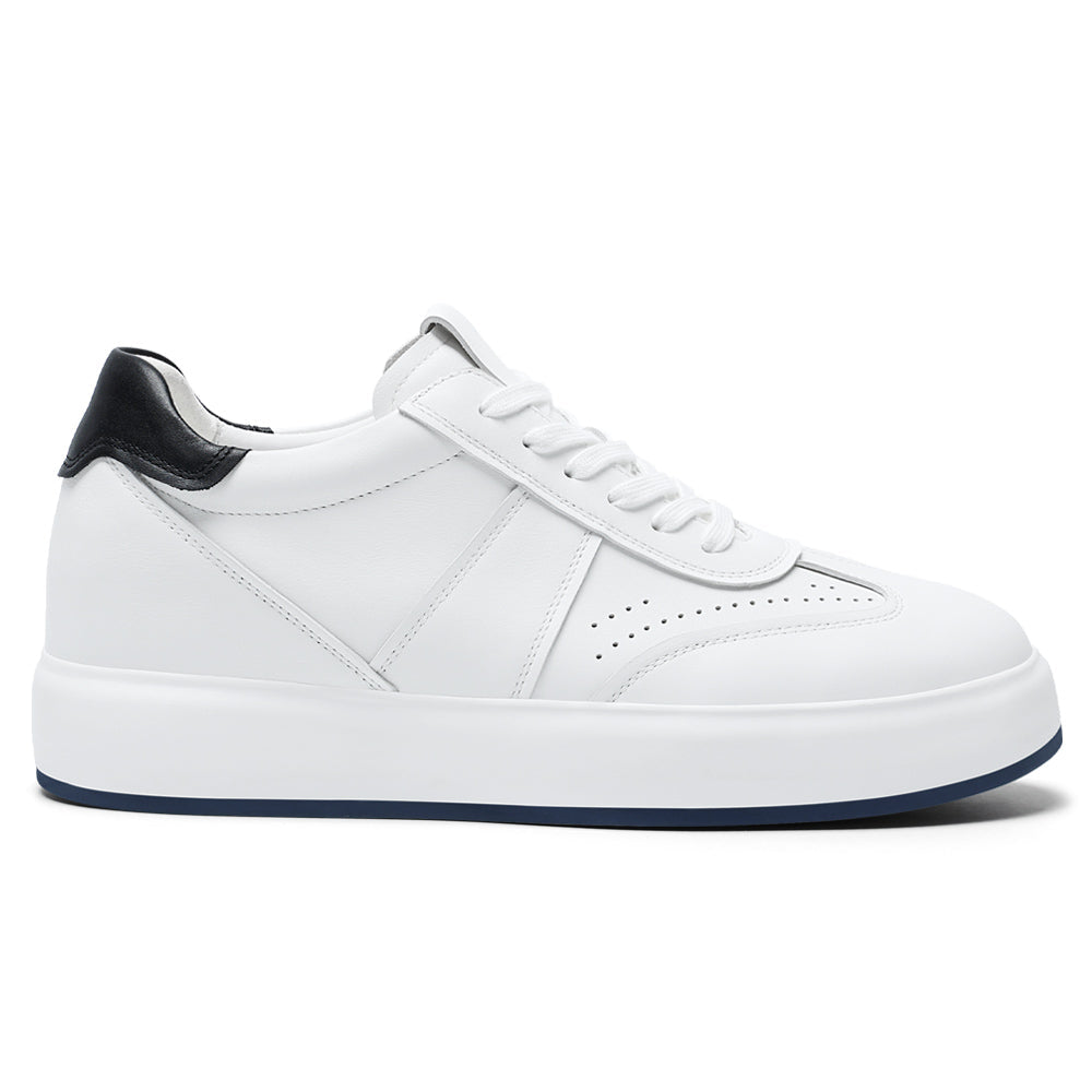 7CM / 2.76 Inches CMR CHAMARIPA Wide Fit Elevator Sneakers | White Leather Wide Width Shoes that add Height