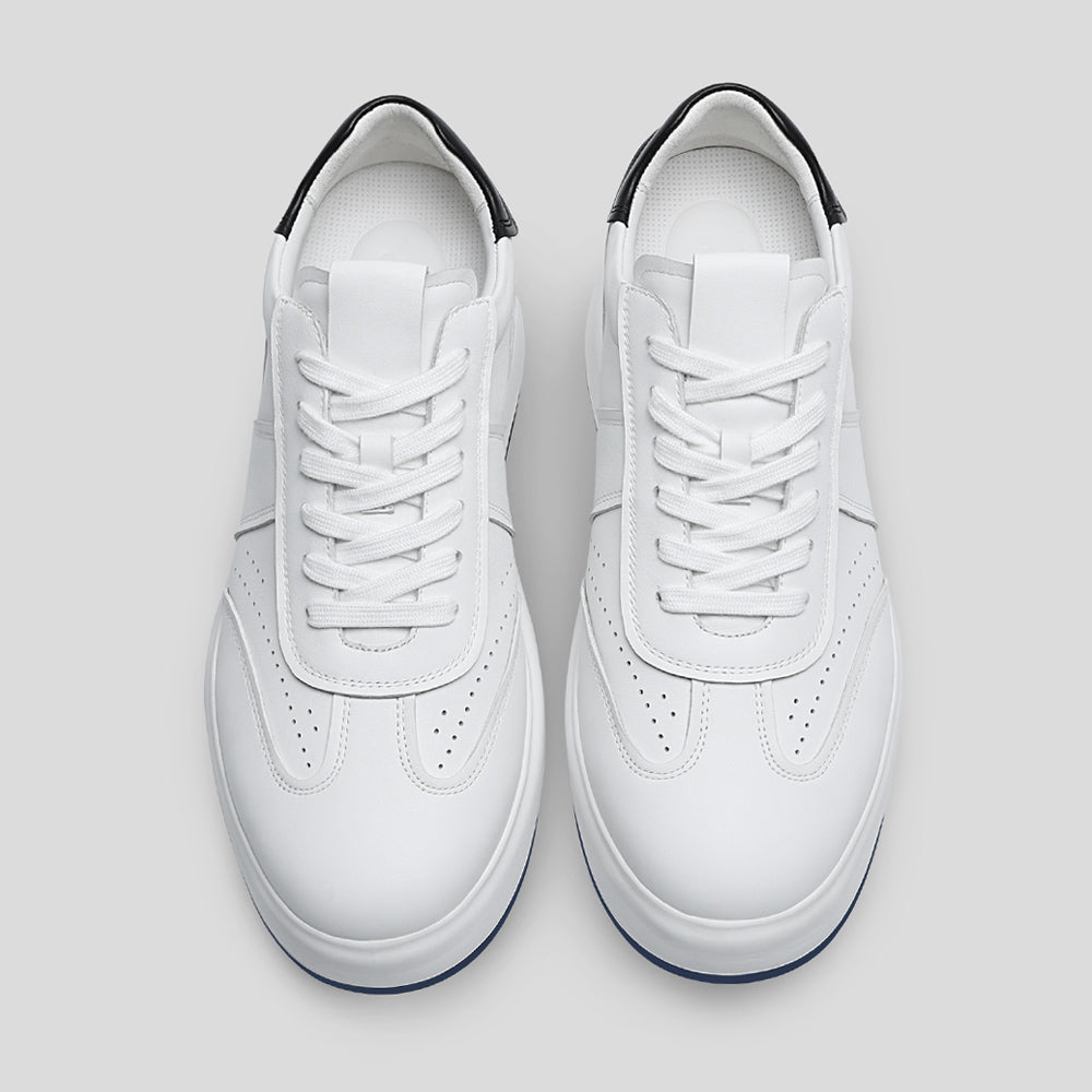 7CM / 2.76 Inches CMR CHAMARIPA Wide Fit Elevator Sneakers | White Leather Wide Width Shoes that add Height