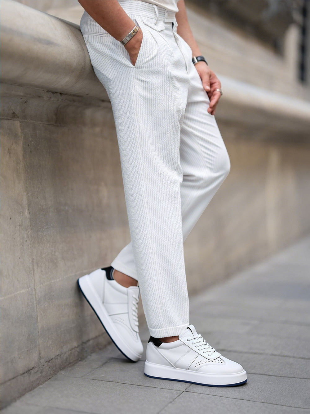 7CM / 2.76 Inches CMR CHAMARIPA Wide Fit Elevator Sneakers | White Leather Wide Width Shoes that add Height