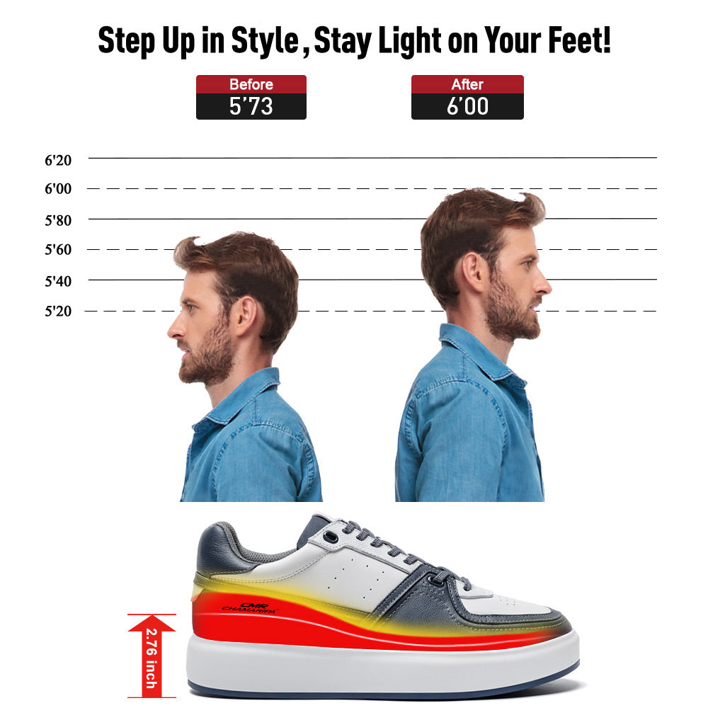 7CM / 2.76 Inches CMR CHAMARIPA Wide Width Elevator Sneakers - Blue Casual Taller Shoes