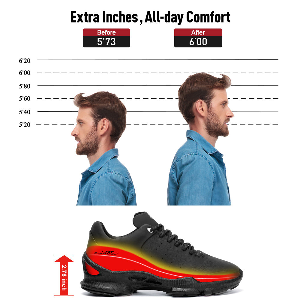 7CM / 2.76 Inches CMR CHAMARIPA Hiking Height Increasing Shoes - Black Outdoor Sneakers