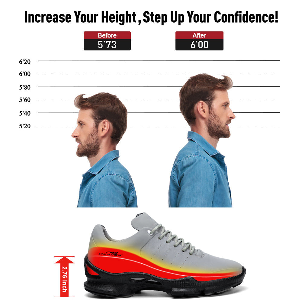 7CM / 2.76 Inches CMR CHAMARIPA Height Increase Shoes - Grey Outdoor Elevator Sneakers