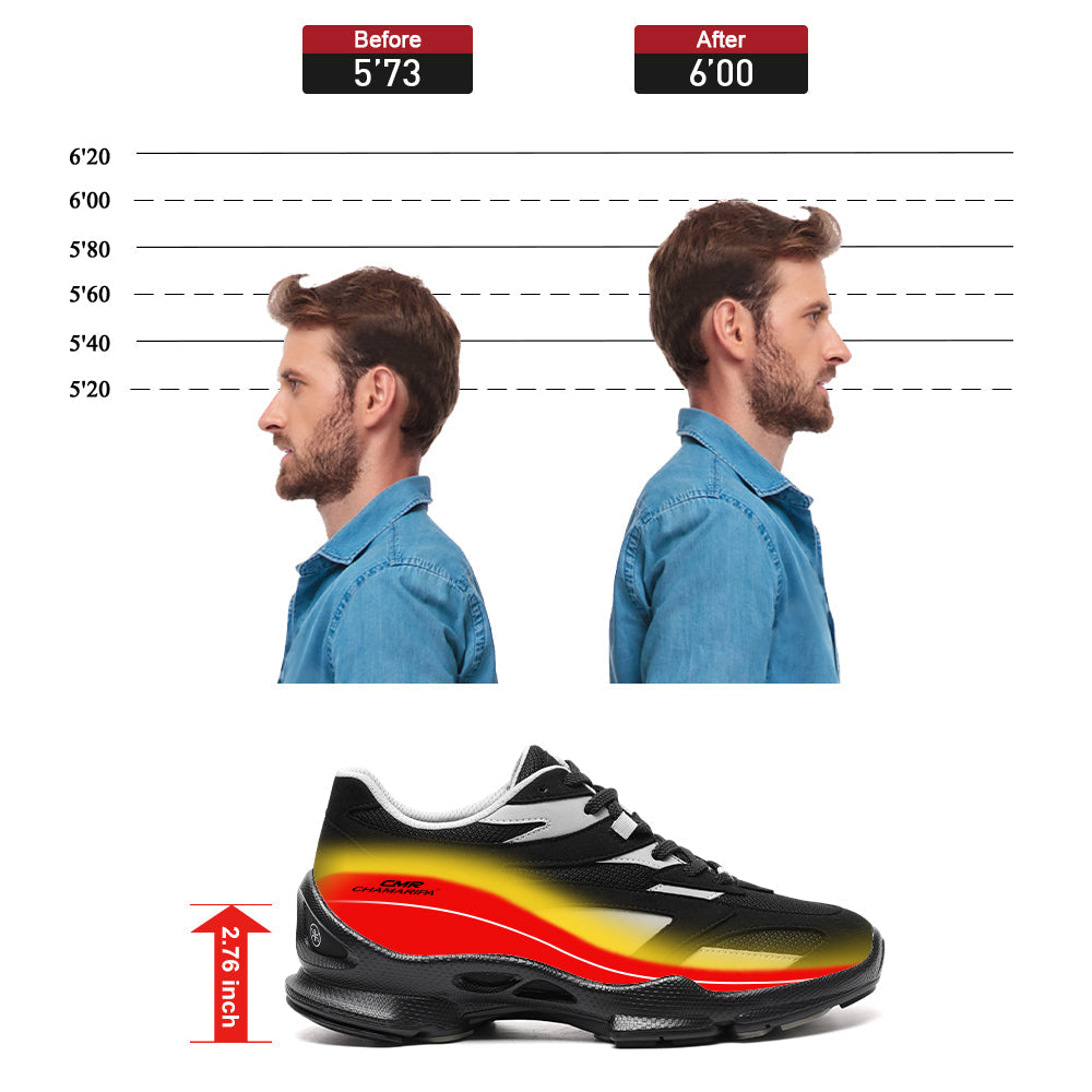 7CM / 2.76 Inches CMR CHAMARIPA Men's Hidden Height Increasing Shoes - Black Sneakers That Make You Taller