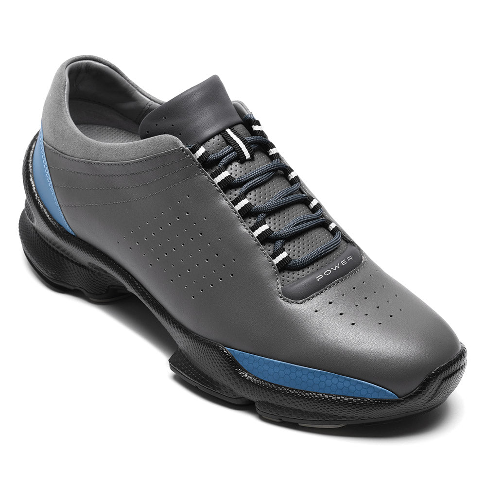 7CM / 2.76 Inches CMR CHAMARIPA Men's Elevator Sports Shoes | Grey Breathable Leather Height Boosting Sneakers