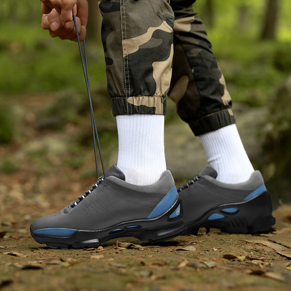 7CM / 2.76 Inches CMR CHAMARIPA Men's Elevator Sports Shoes | Grey Breathable Leather Height Boosting Sneakers