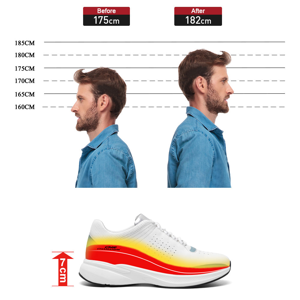 7CM / 2.76 inches CMR CHAMARIPA elevator sneakers - height enhancing shoes - casual men's white sneakers
