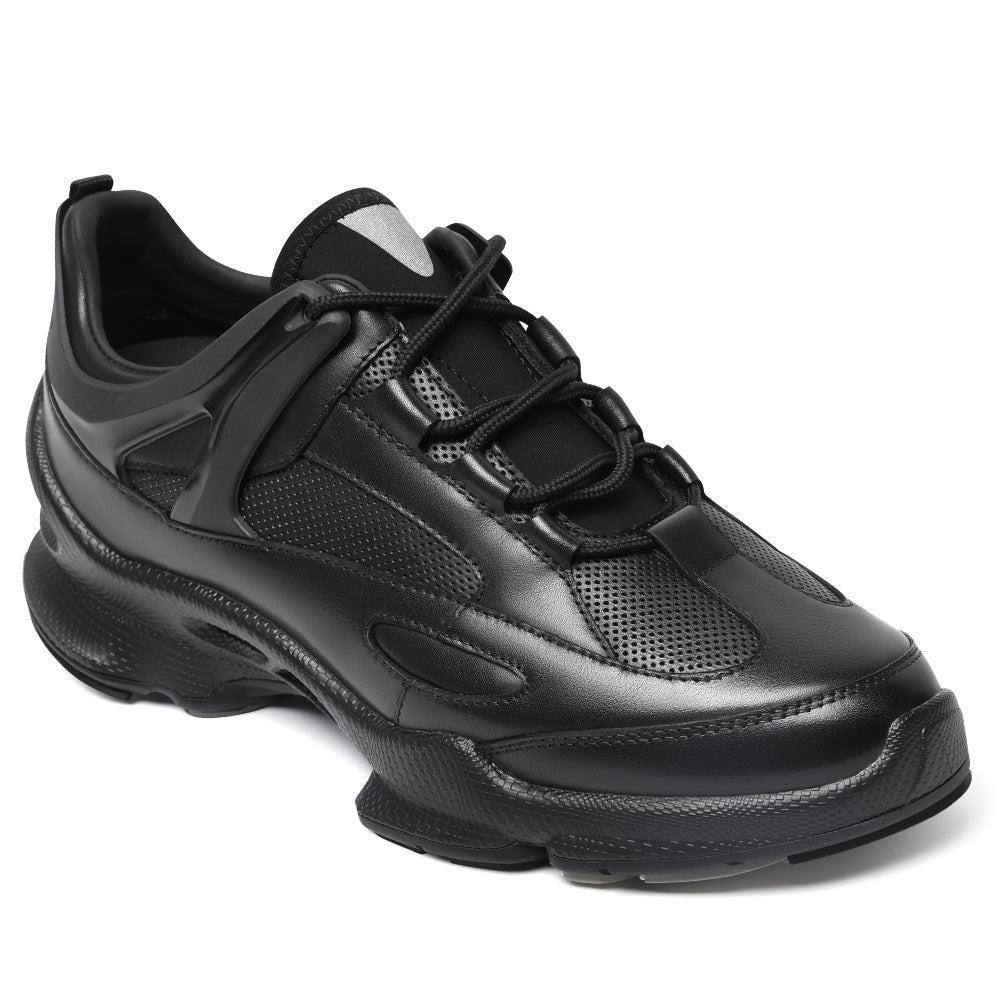 7CM / 2.76 Inches CMR CHAMARIPA Elevator Shoes For Men - Black Leather Sneakers That Make You Taller