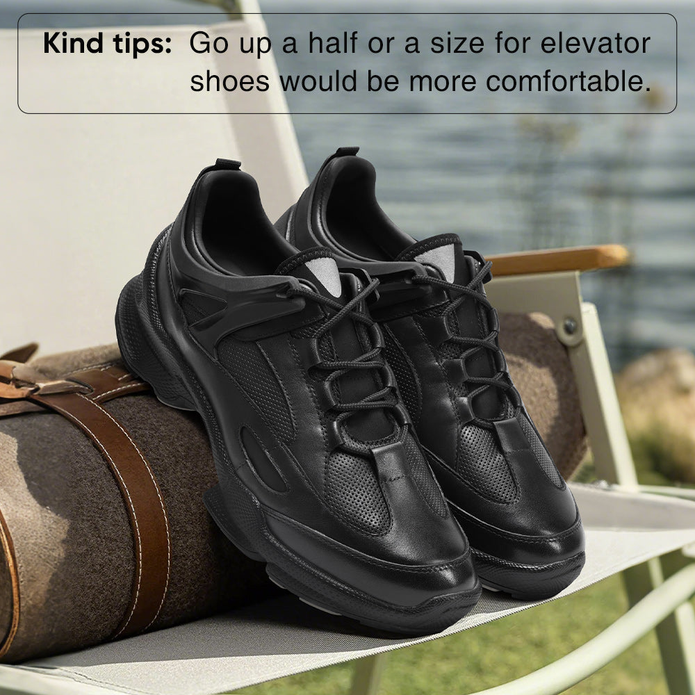 7CM / 2.76 Inches CMR CHAMARIPA Elevator Shoes For Men - Black Leather Sneakers That Make You Taller