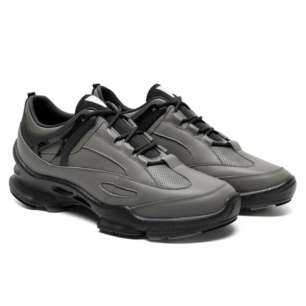 7CM / 2.76 Inches CMR CHAMARIPA Elevator Sneakers For Men - Gray Leather Hidden High Heel Shoes